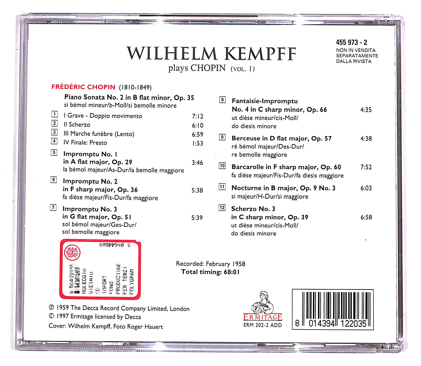 EBOND Kempff, Frederic Chopin - Kempff Plays Chopin (Vol.1) CD CD058850