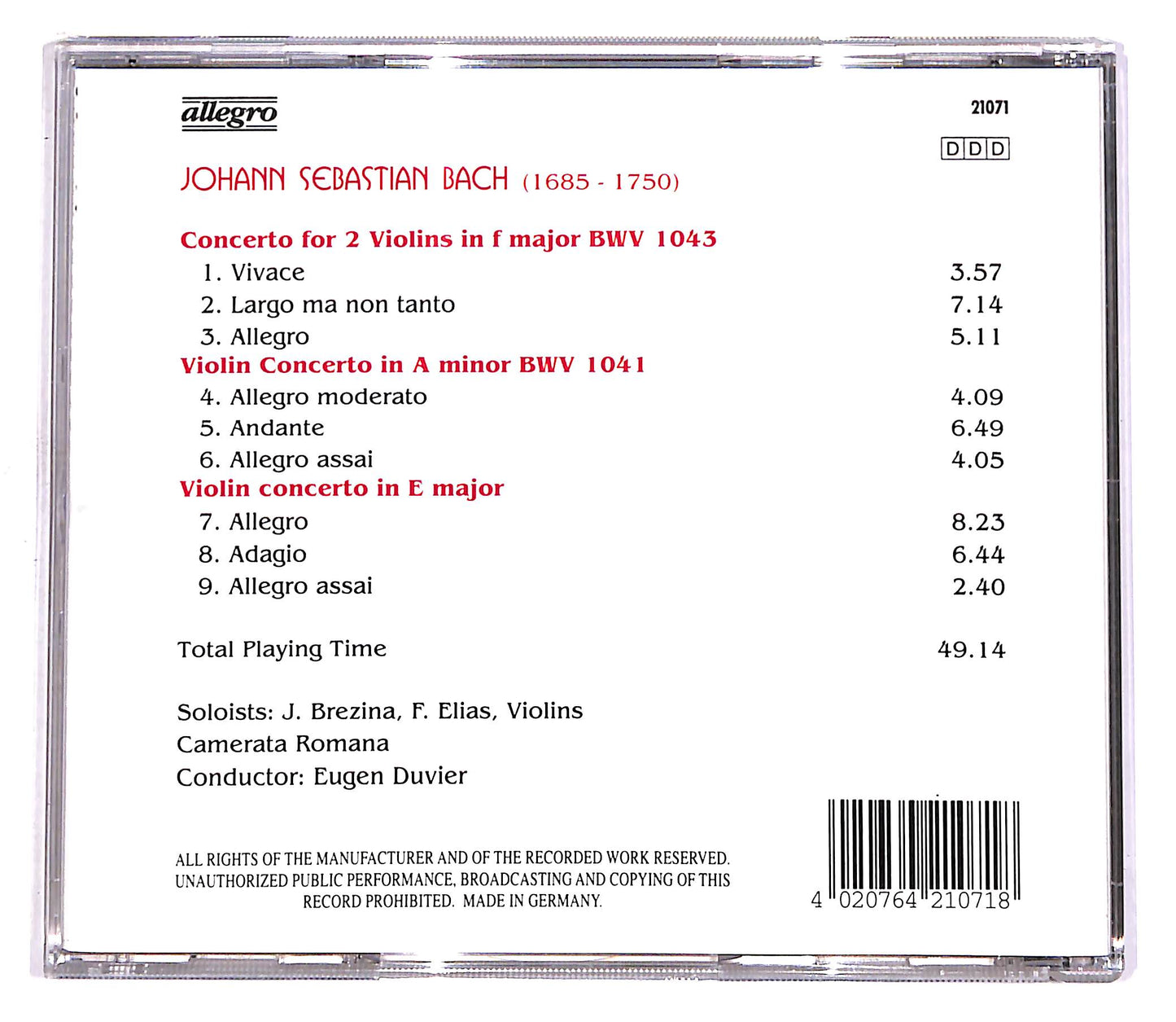 EBOND Johann Sebastian Bach - Violin Concertos CD CD058851