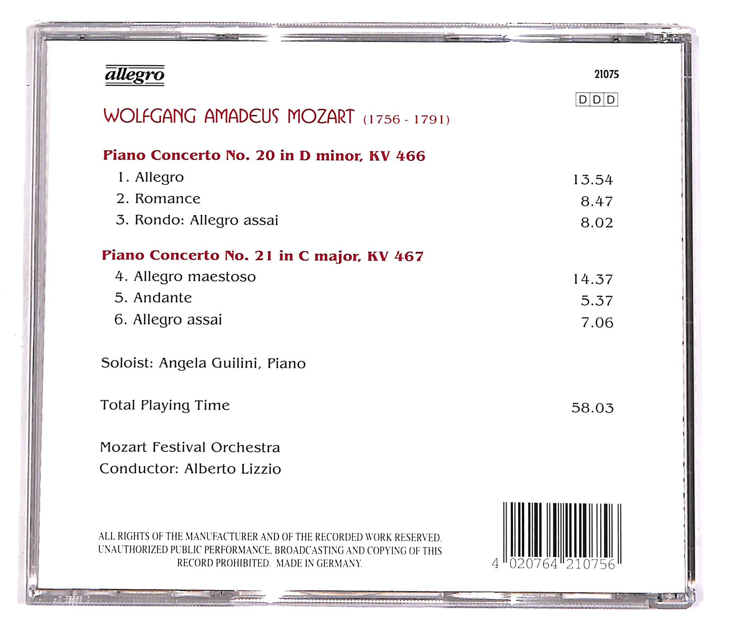 EBOND Wolfgang Amadeus Mozart - Concertos For Piano No. 20 No. 21 CD CD058910