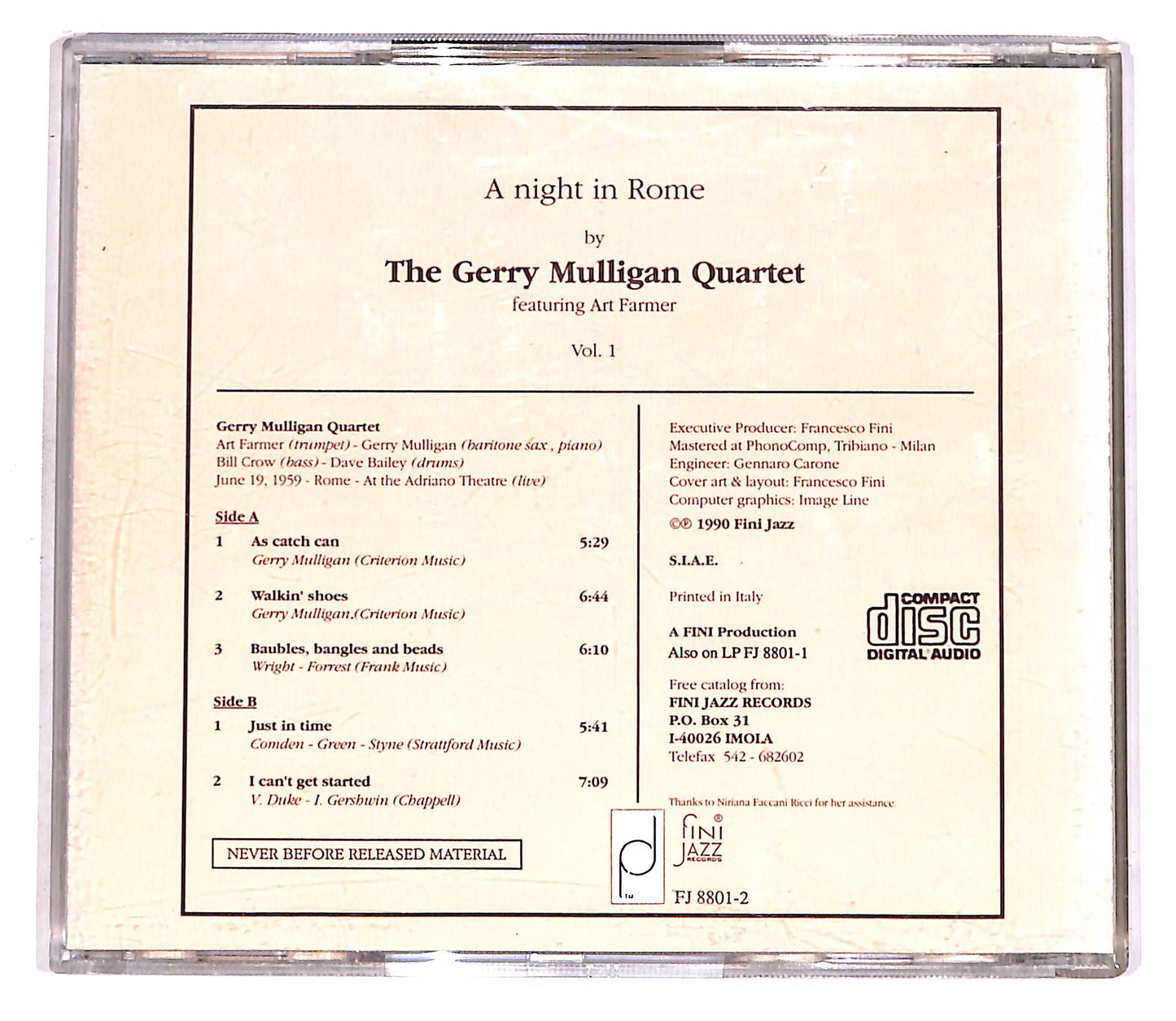 EBOND Gerry Mulligan - A Night In Rome - Vol.1 EDITORIALE CD CD058911