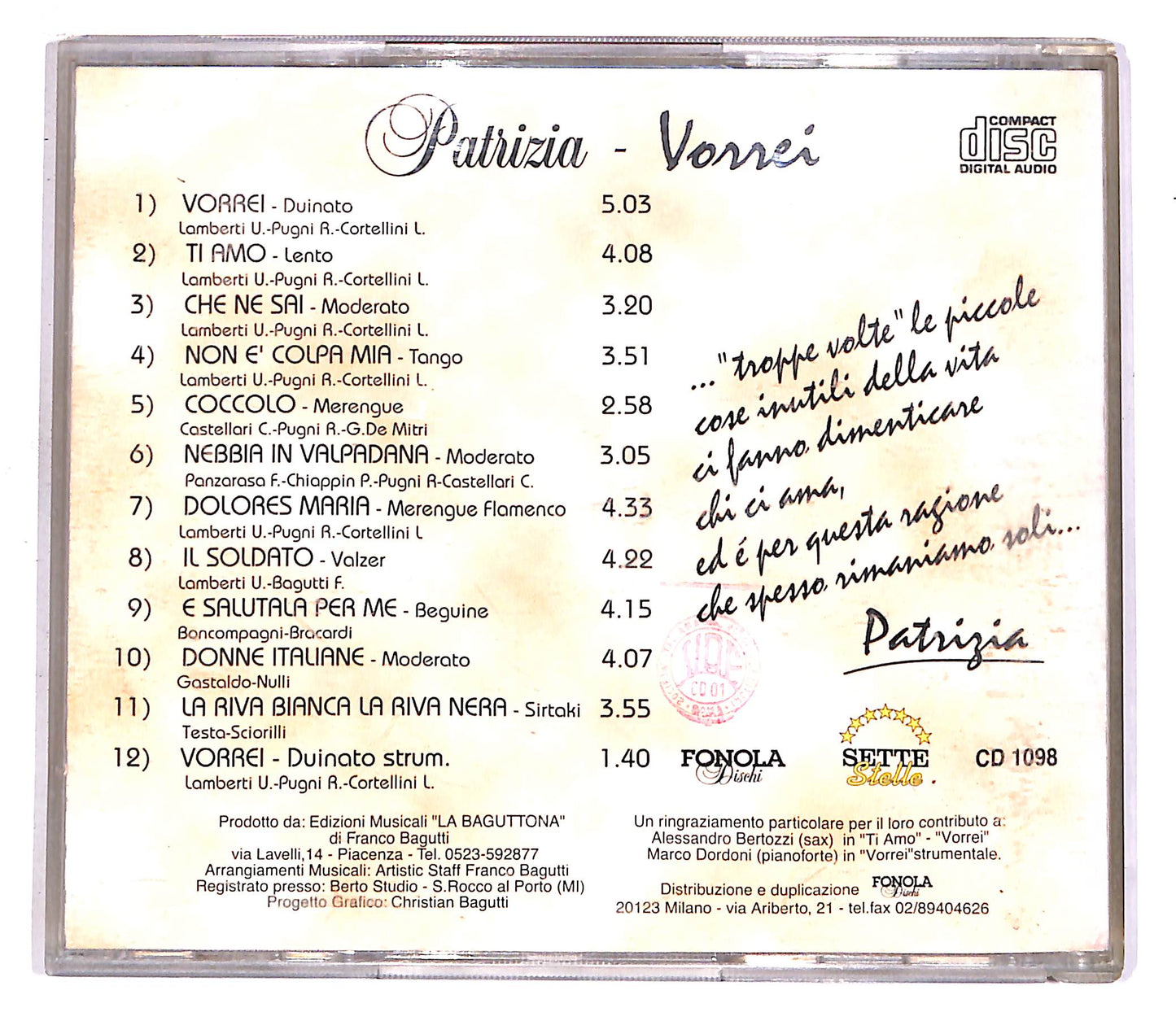 EBOND Patrizia - Vorrei EDITORIALE CD CD058957