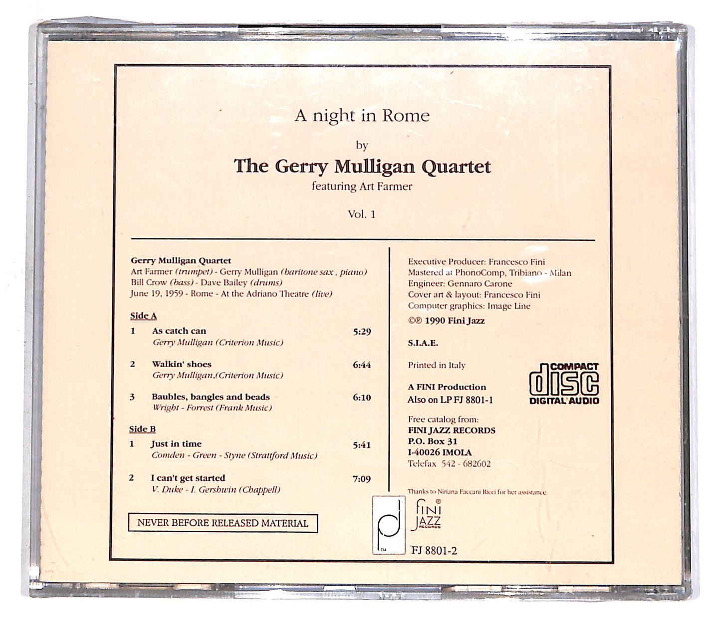 EBOND Gerry Mulligan - A Night In Rome - Vol.1 EDITORIALE CD CD059004