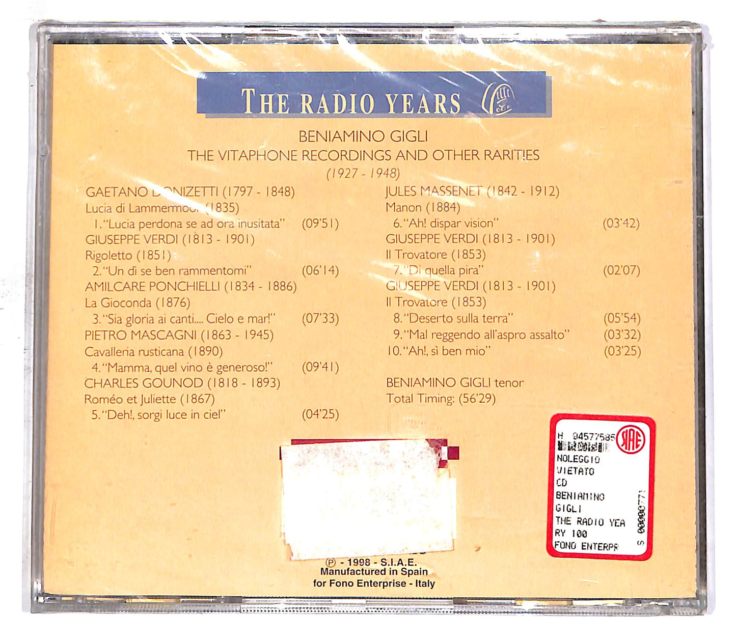 EBOND The Rario Years - Beniamino Gigli CD CD059218