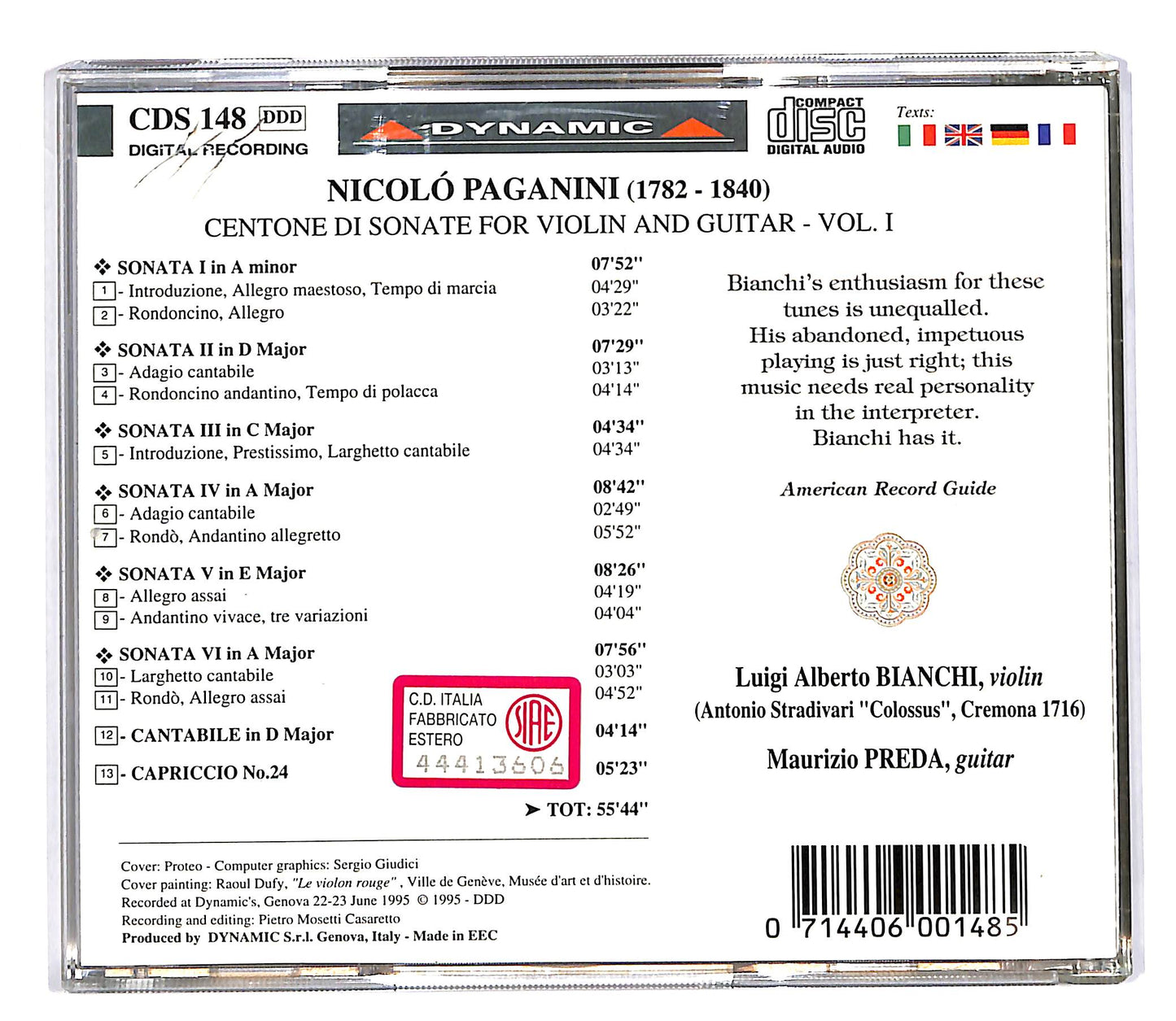 EBOND Paganini - Centone Di Sonate For Violin And Guitar Vol.I CD CD059923