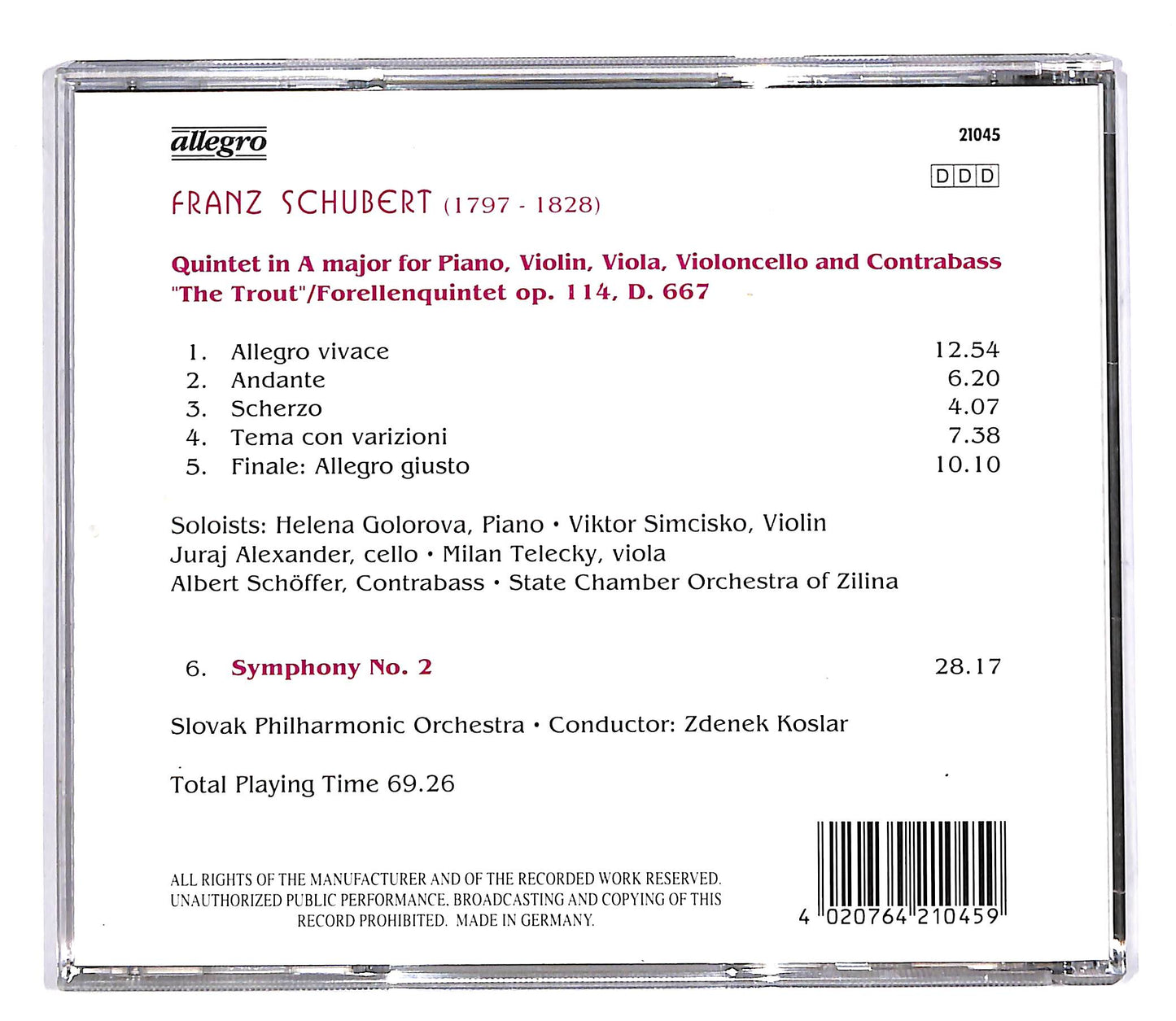 EBOND Schubert Quintet - The Trout Forellenquintet CD CD059925