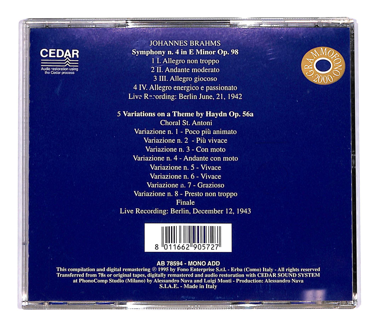 EBOND Wilhelm Furtwangler Brahms - Symphony N. 4 Op. 98 CD CD060559