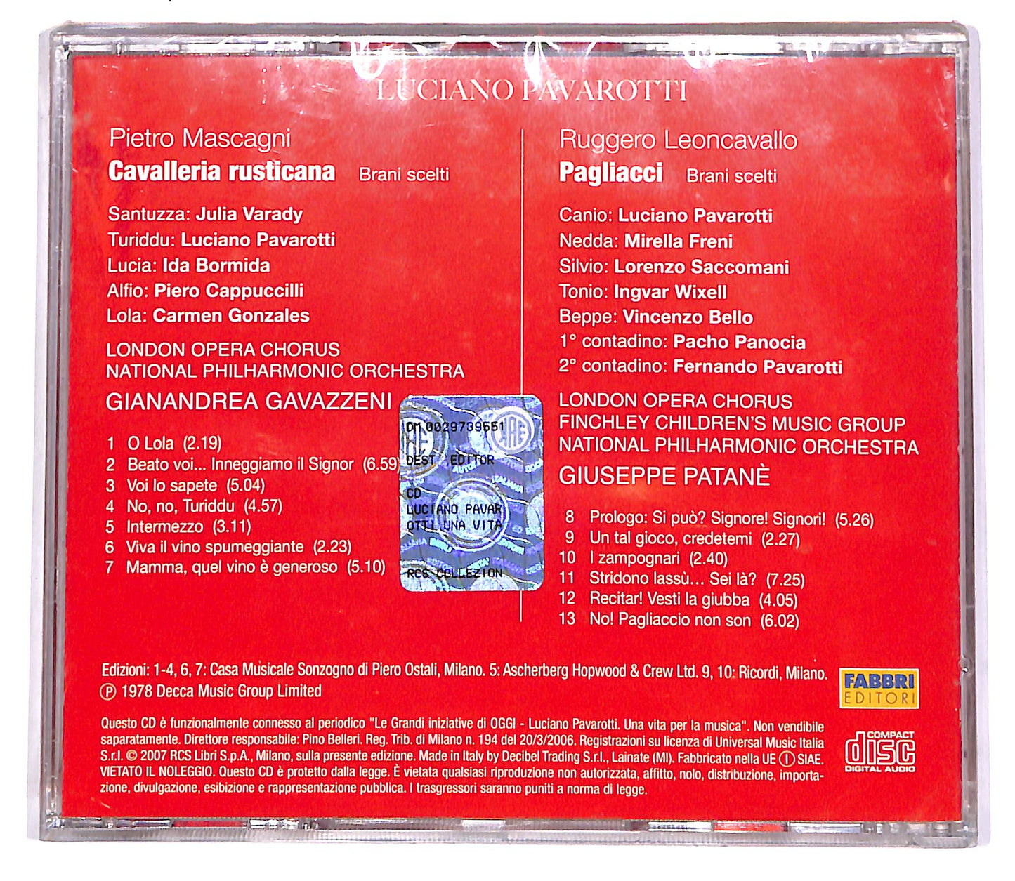 EBOND Luciano Pavarotti - Cavalleria Rusticana - Pagliacci EDITORIA CD CD060635
