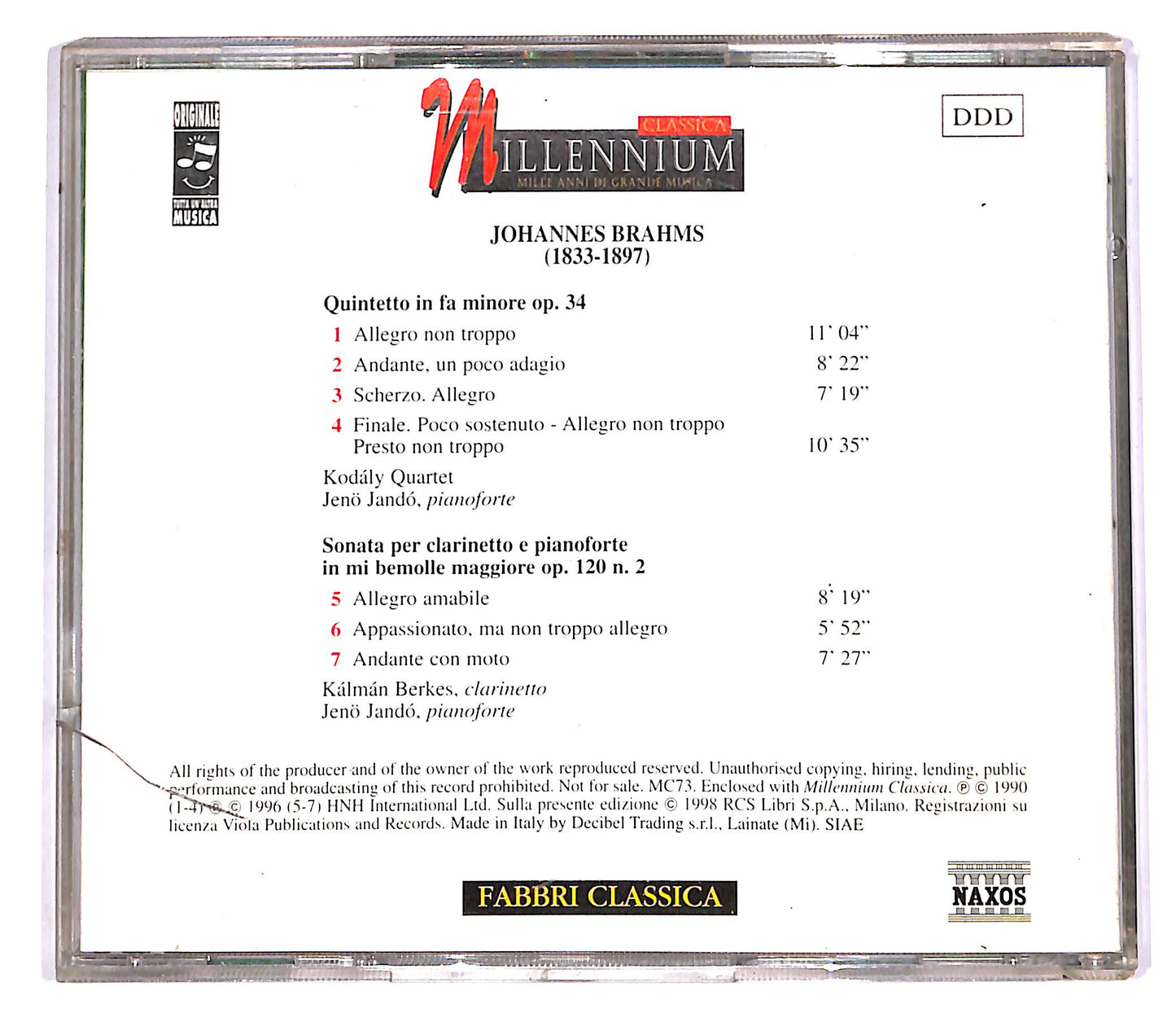 EBOND Johannes Brahms - Quintetto In Fa Minore Op.34 EDITORIALE CD CD060704