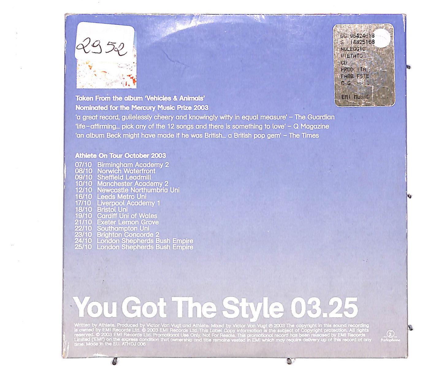 EBOND Athlete - You Got The Style PROMO CD CD061255