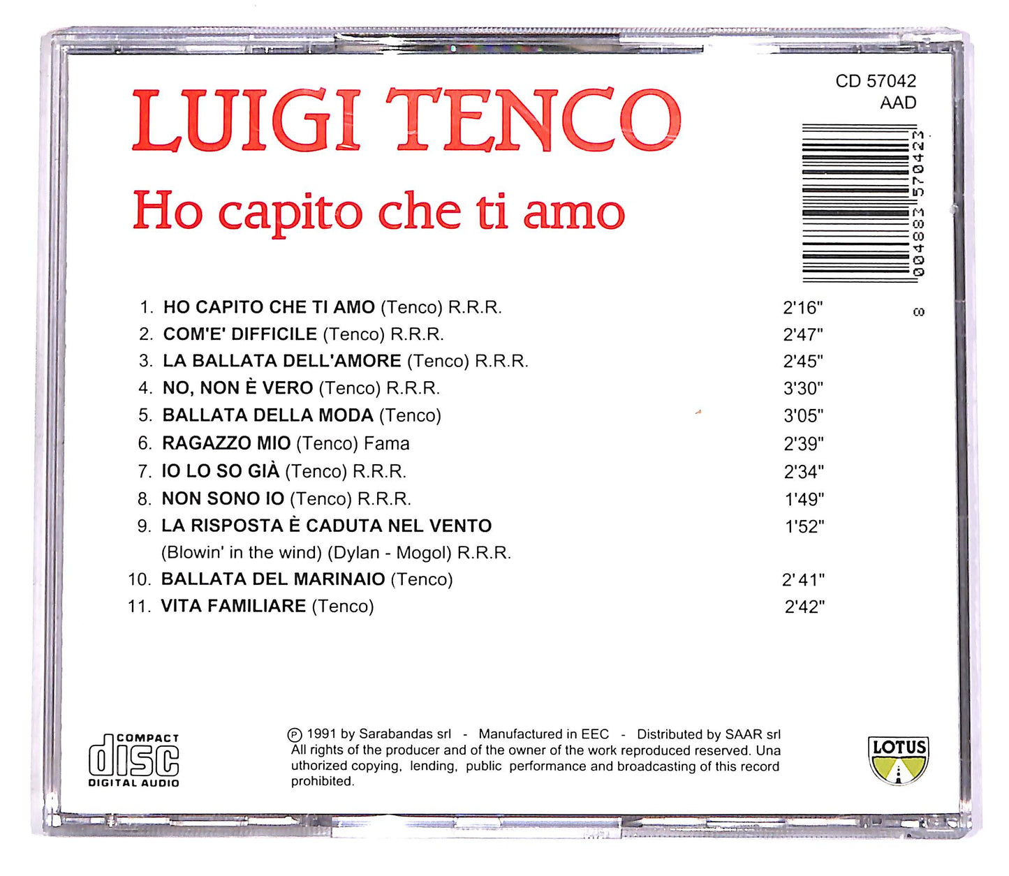 EBOND Luigi Tenco - Ho Capito Che Ti Amo CD CD061428