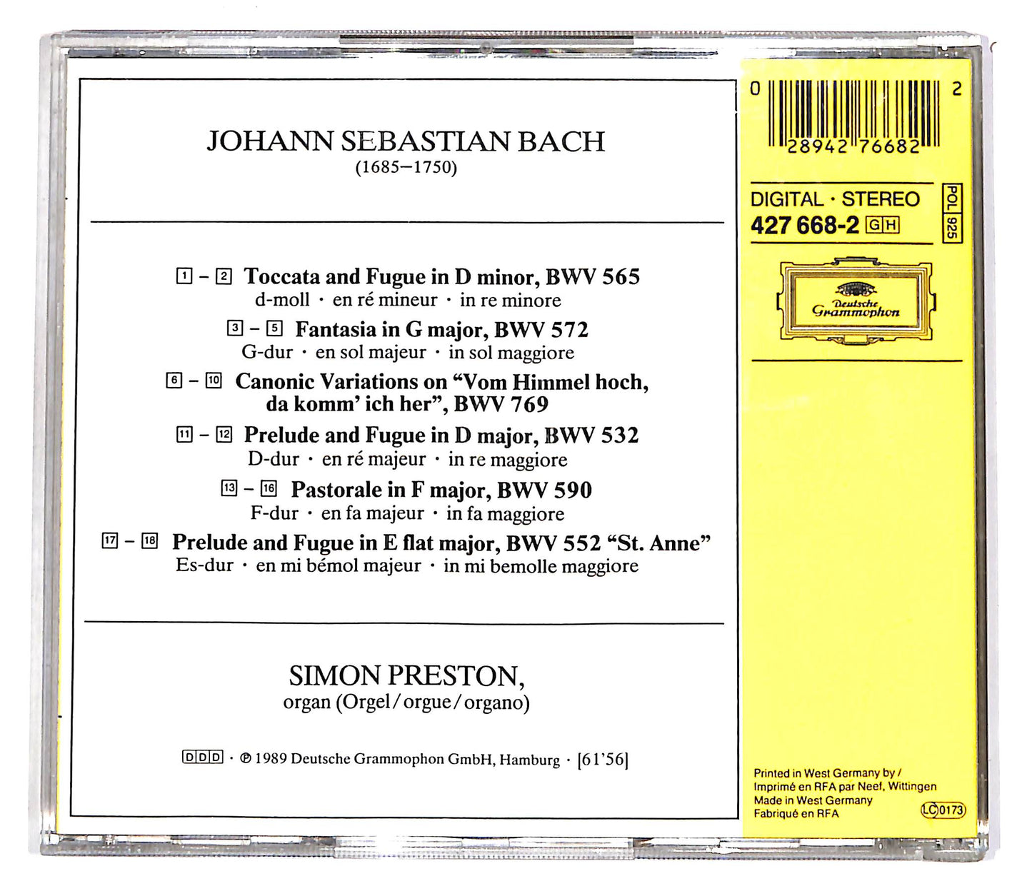 EBOND J. S. Bach - Toccata & Fuge D-Moll BWV 565 U.A. CD CD061703