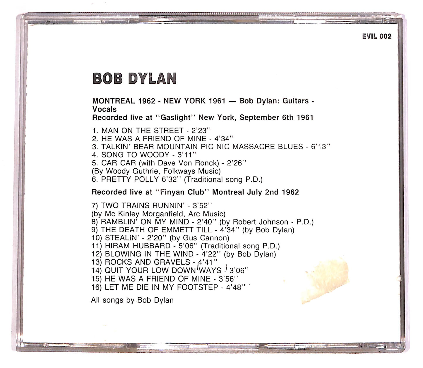 EBOND Bob Dylan - Montreal 1962 - New York 1961 EDITORIALE CD CD062542