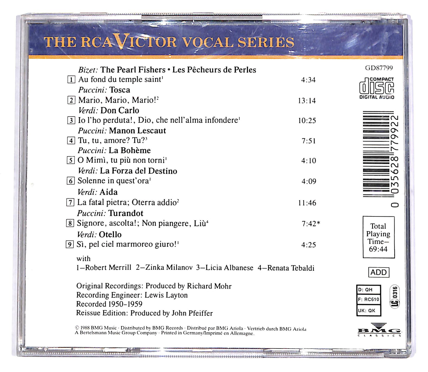 EBOND The Pearl Fishers - Bjoerling - Merrill - Milanov - Albanese CD CD062910