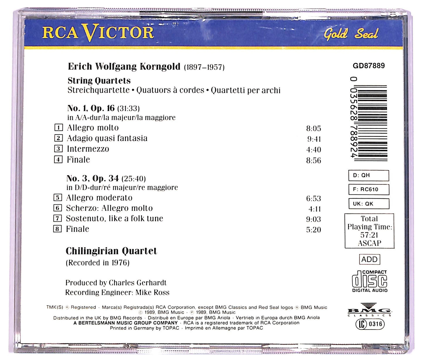 EBOND Korngold Chilingirian String Quartet - No.1 In A Major No.3 In D Major CD CD063208