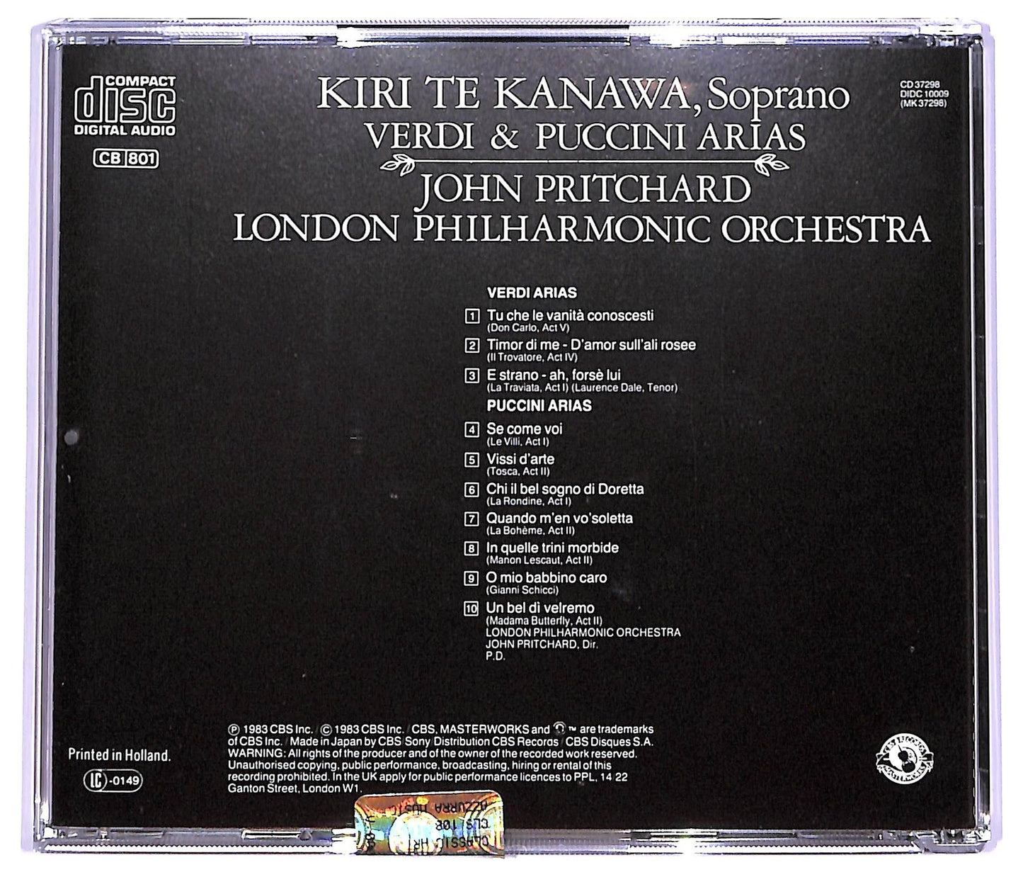 EBOND Kiri Te Kanawa - Verdi & Puccini ALBUM EDITORIALE JEWEL CASE CD CD063320