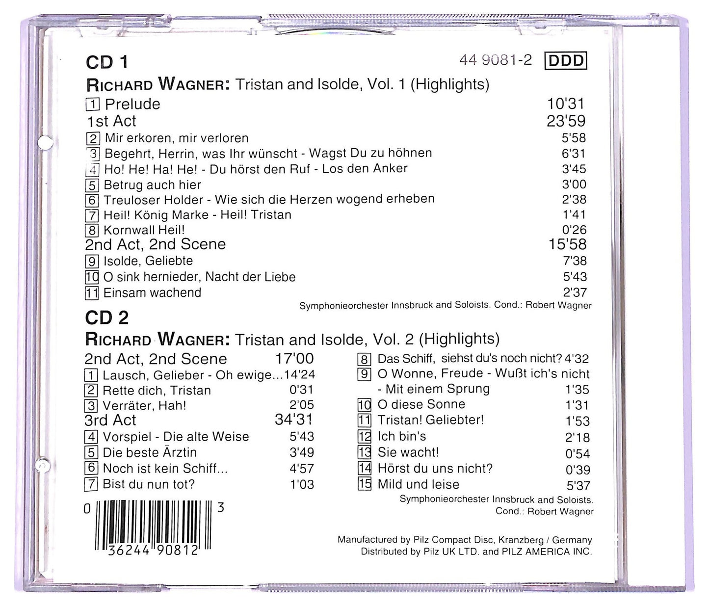 EBOND Richard Wagner - Tristan e Isolde (Highlights) Vol. 1 e 2 ALBUM JEWEL CASE CD CD063338