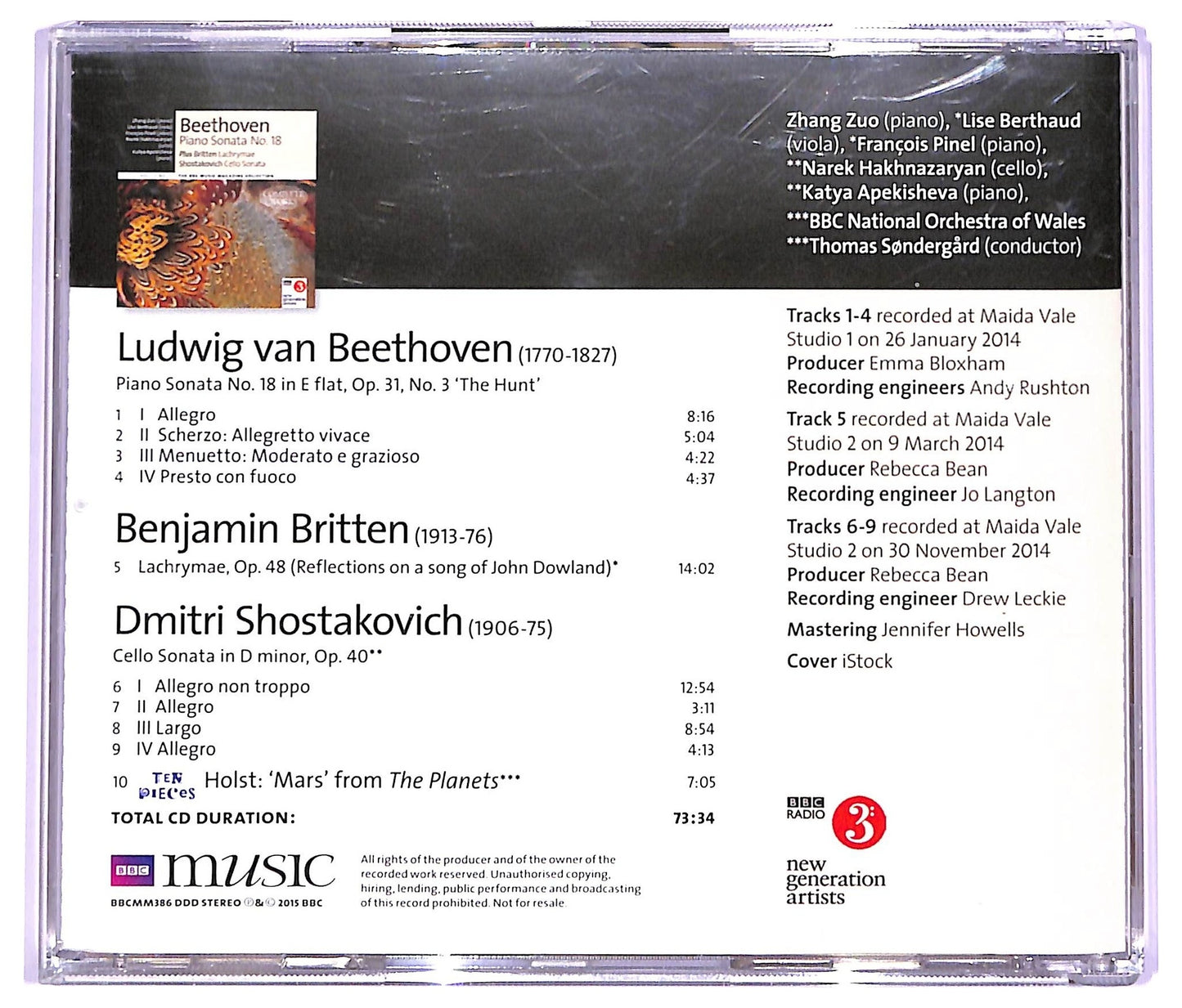 EBOND Beethoven Britten Shostakovich - Piano Sonata No. 18 Lachrymae Cello Sonata COMPILATION EDITORIALE JEWEL CASE CD CD063354