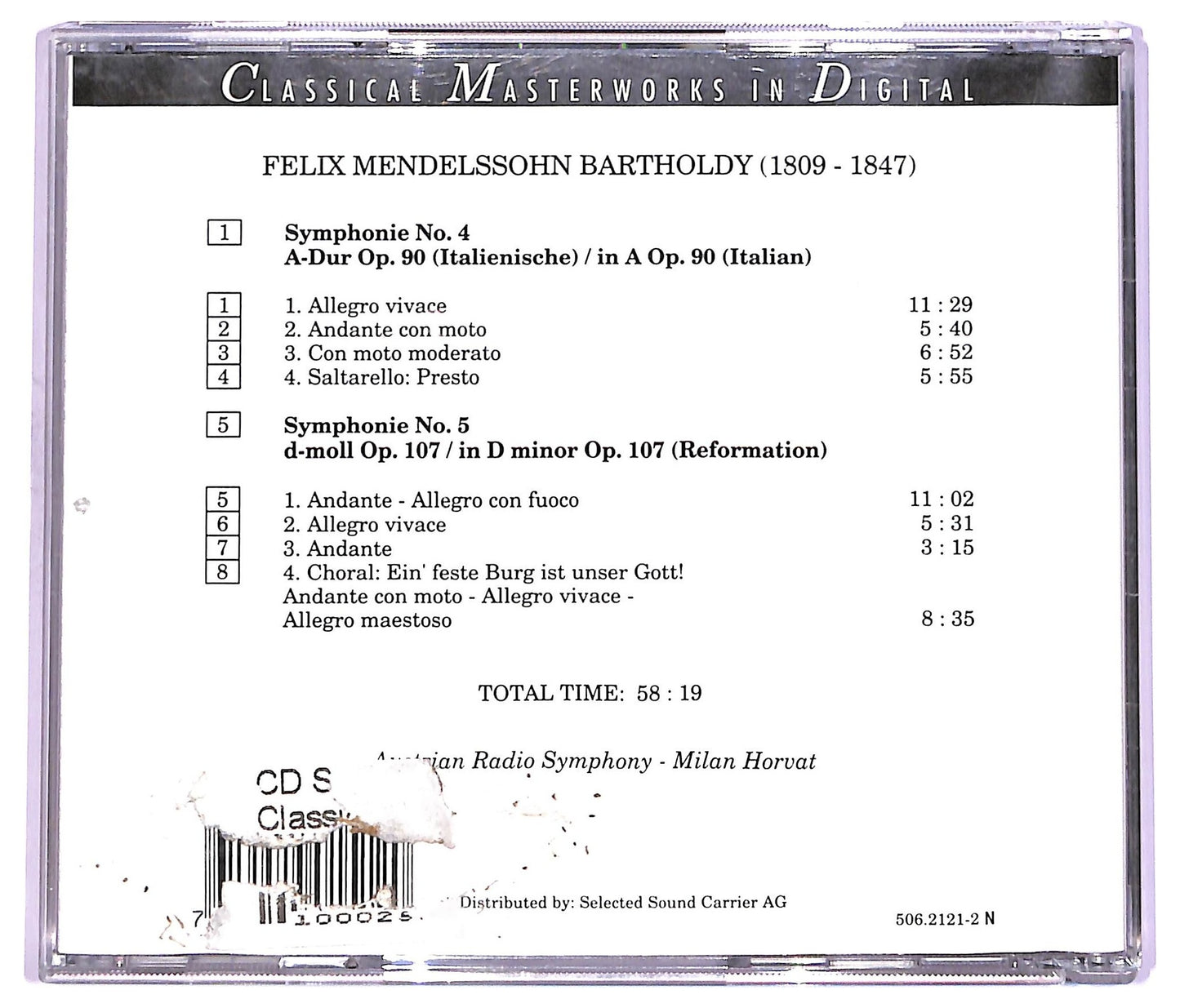 EBOND Mendelssohn - Symphonien No 4 Italienische Italian CD CD063602