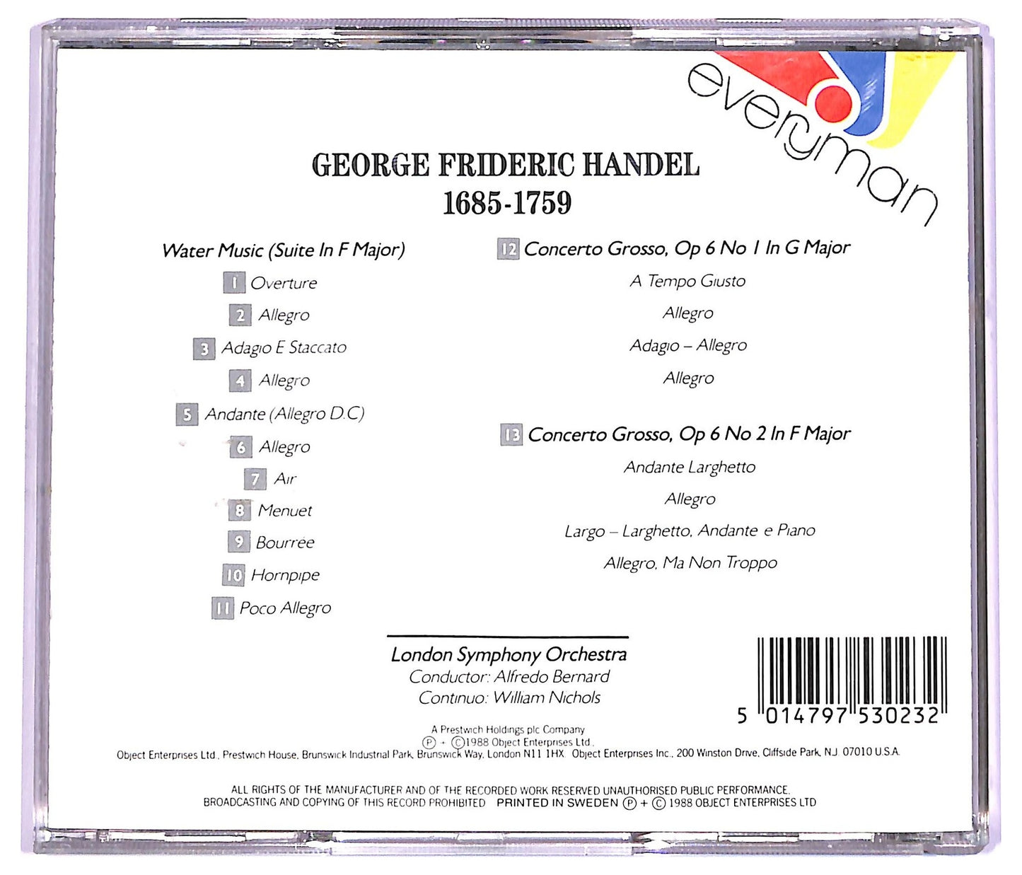 EBOND Handel - Water Music (Suite In F Major), Concerto Grosso Op 6 Nos 1 & 2 CD CD063666