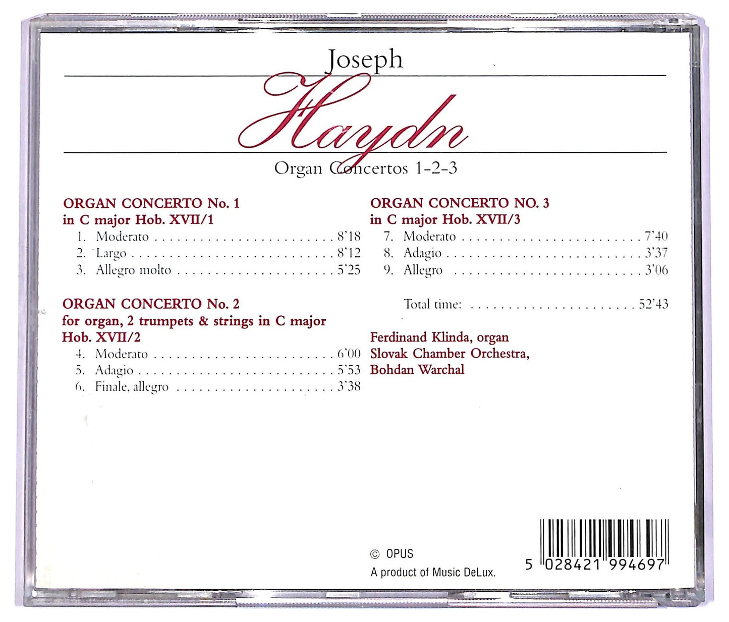 EBOND Joseph Haydn , Ferdinand Klinda , Slovak Chamber Orchestra , Bohdan Warchal - Organ Concertos 1-2-3 CD CD063708