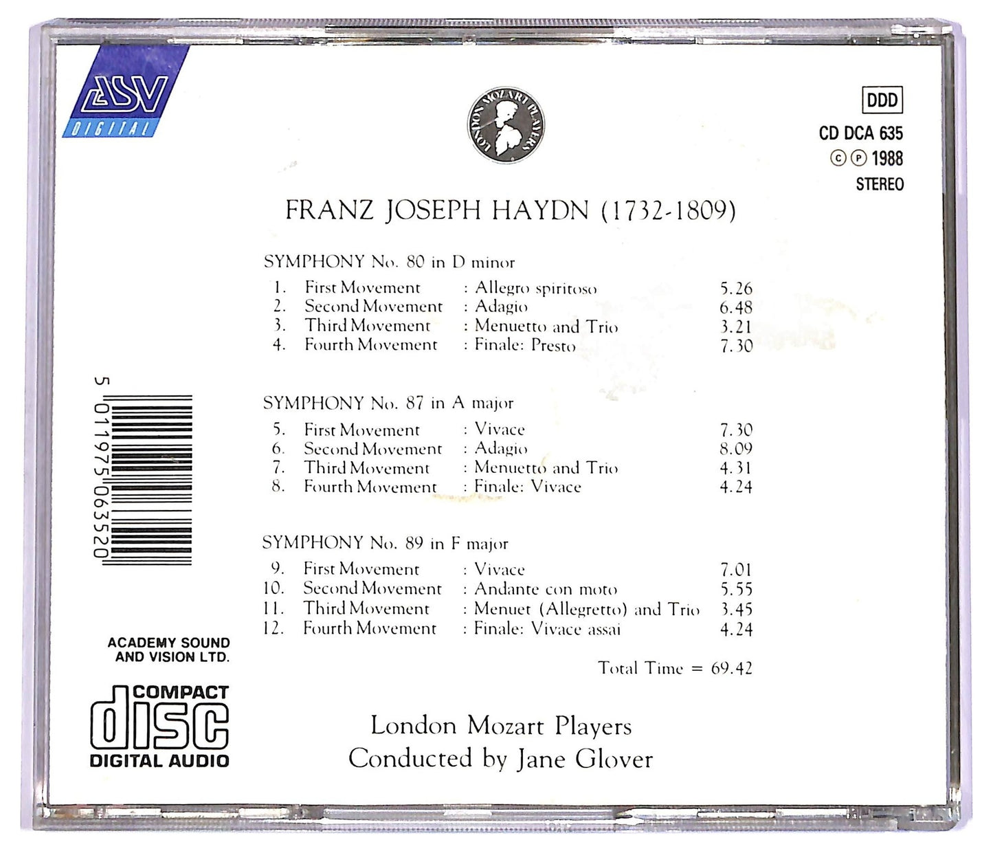 EBOND Haydn London Mozart Players Jane Glover - Symphonies 80, 87 & 89 CD CD063709