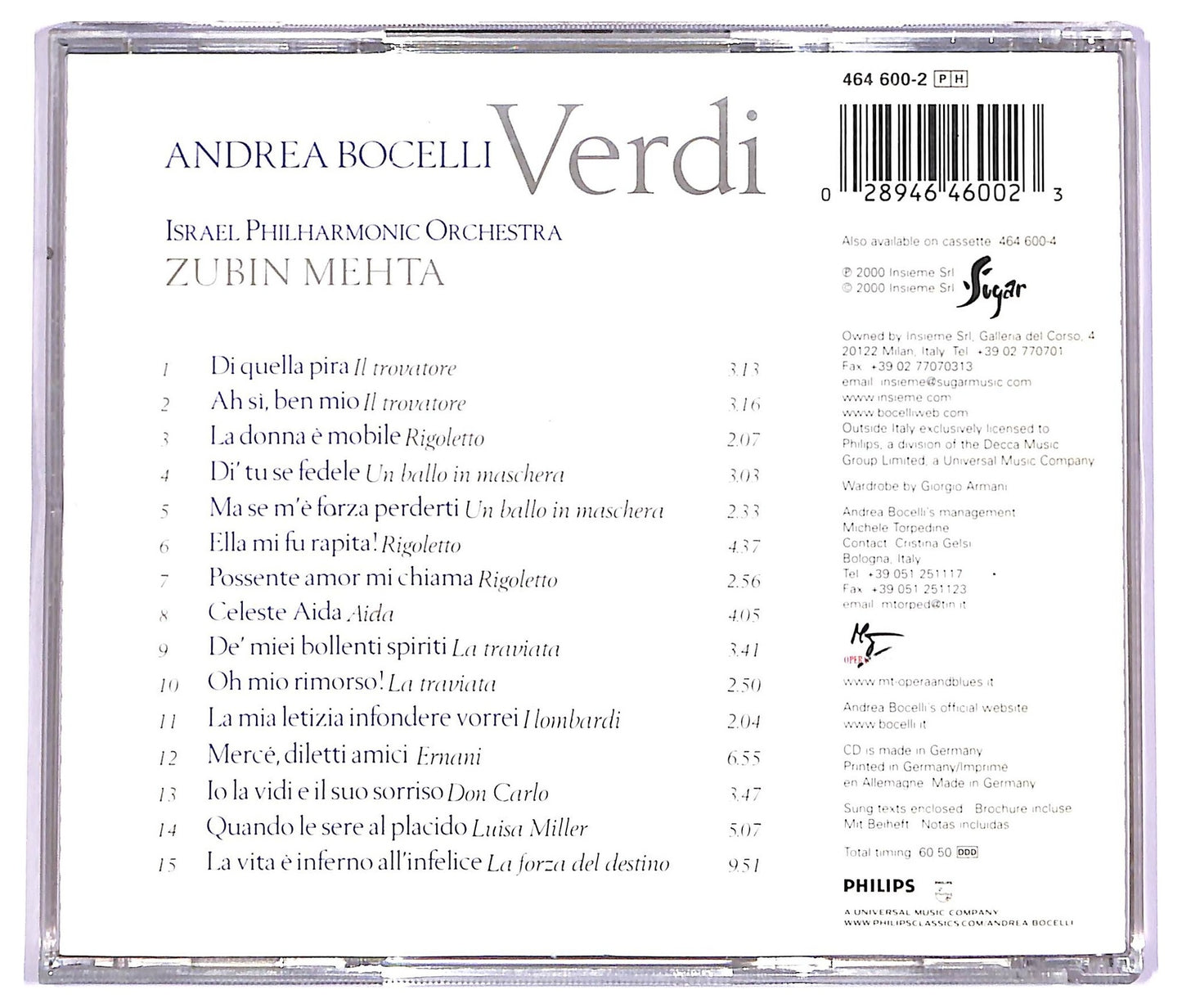 EBOND Andrea Bocelli Israel Philharmonic Orchestra Zubin Mehta - Verdi CD CD063725