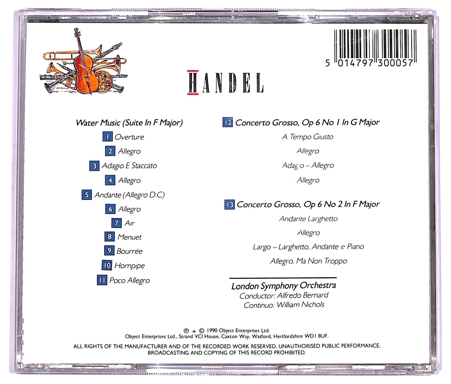 EBOND Handel Watermusic - Concerto Grosso Op 6 Nos 1 & 2 CD CD063823