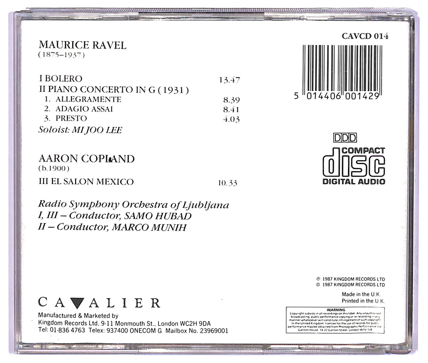 EBOND Ravel Copland - Radio Symphony Orchestra of Ljubljana CD CD065227