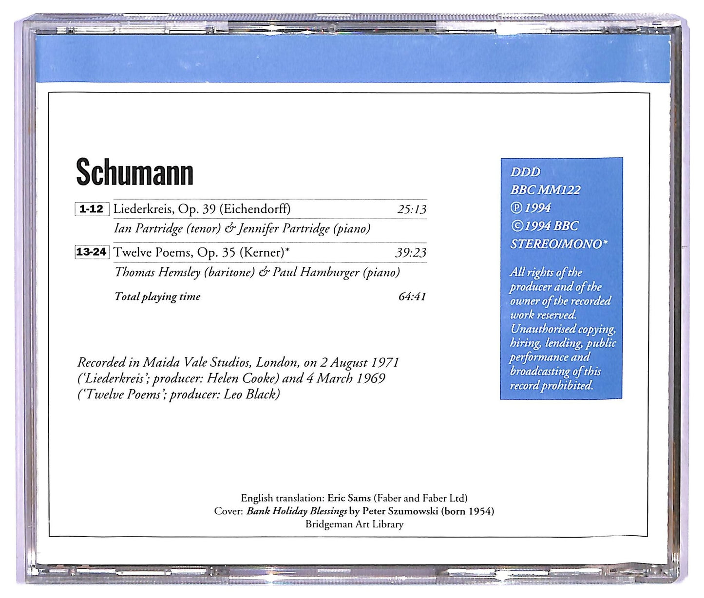 EBOND Schumann - Liederkreis, Op. 39 Twelve Poems, Op. 35 CD CD065423