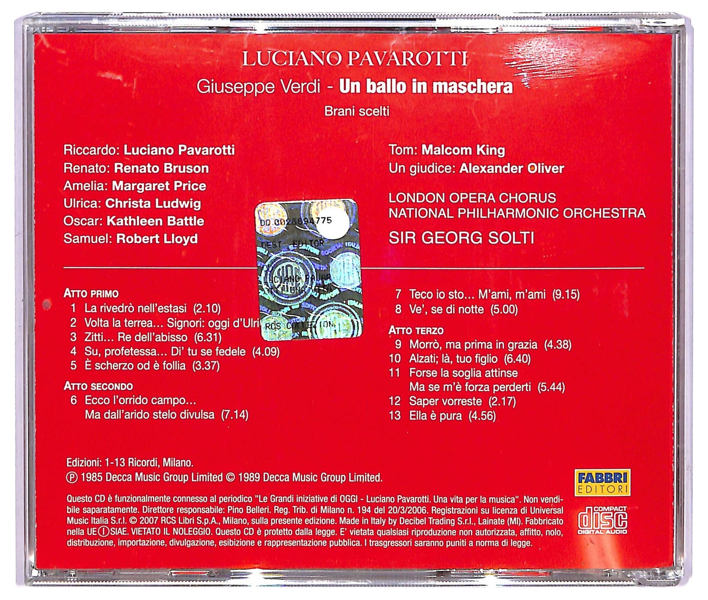 EBOND Luciano Pavarotti - Verdi un ballo in maschera CD CD065637