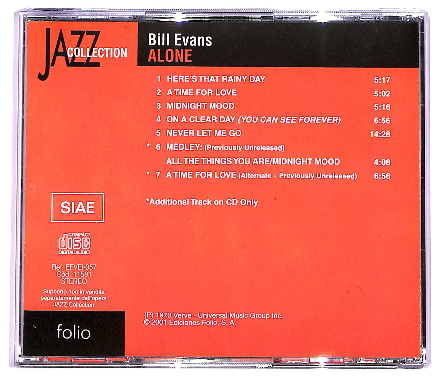 EBOND Bill Evans - Alone - Jazz Collection COMPILATION EDITORIALE JEWEL CASE CD CD065943