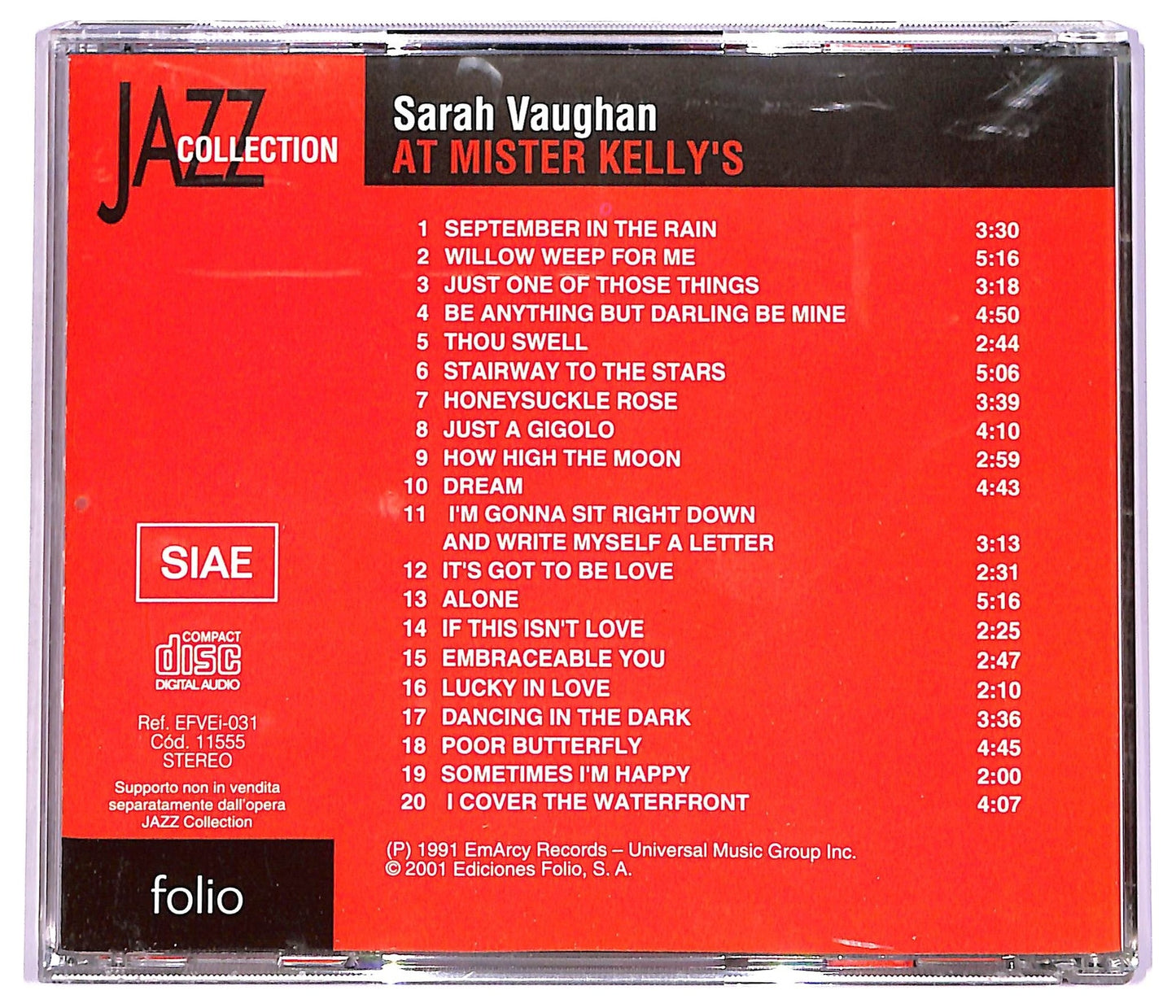 EBOND Sarah Vaughan And Her Trio - Sarah Vaughan At Mister Kelly's COMPILATION EDITORIALE JEWEL CASE CD CD066155