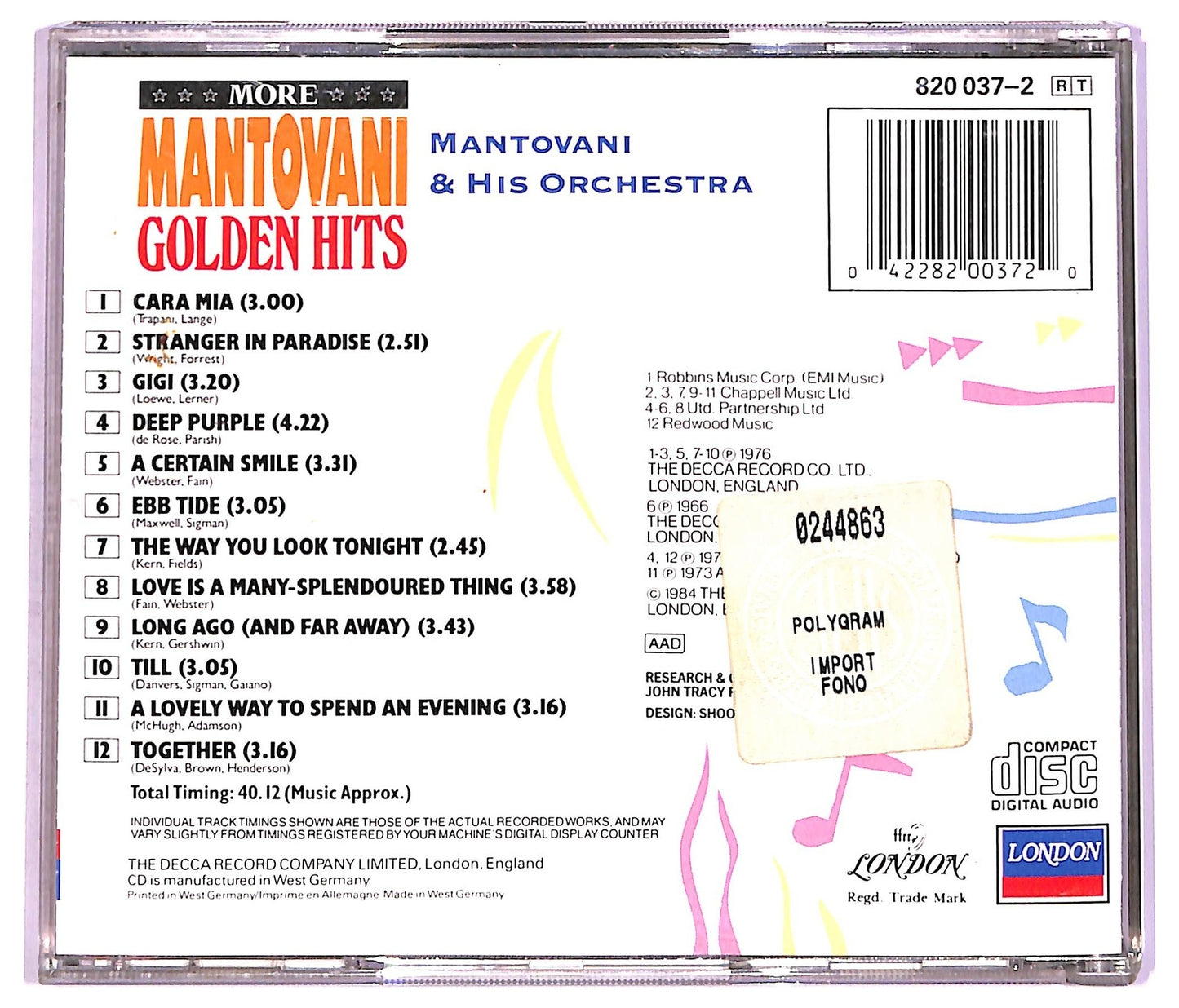 EBOND Mantovani e His Orchestra - More Mantovani Golden Hits COMPILATION JEWEL CASE CD CD066531
