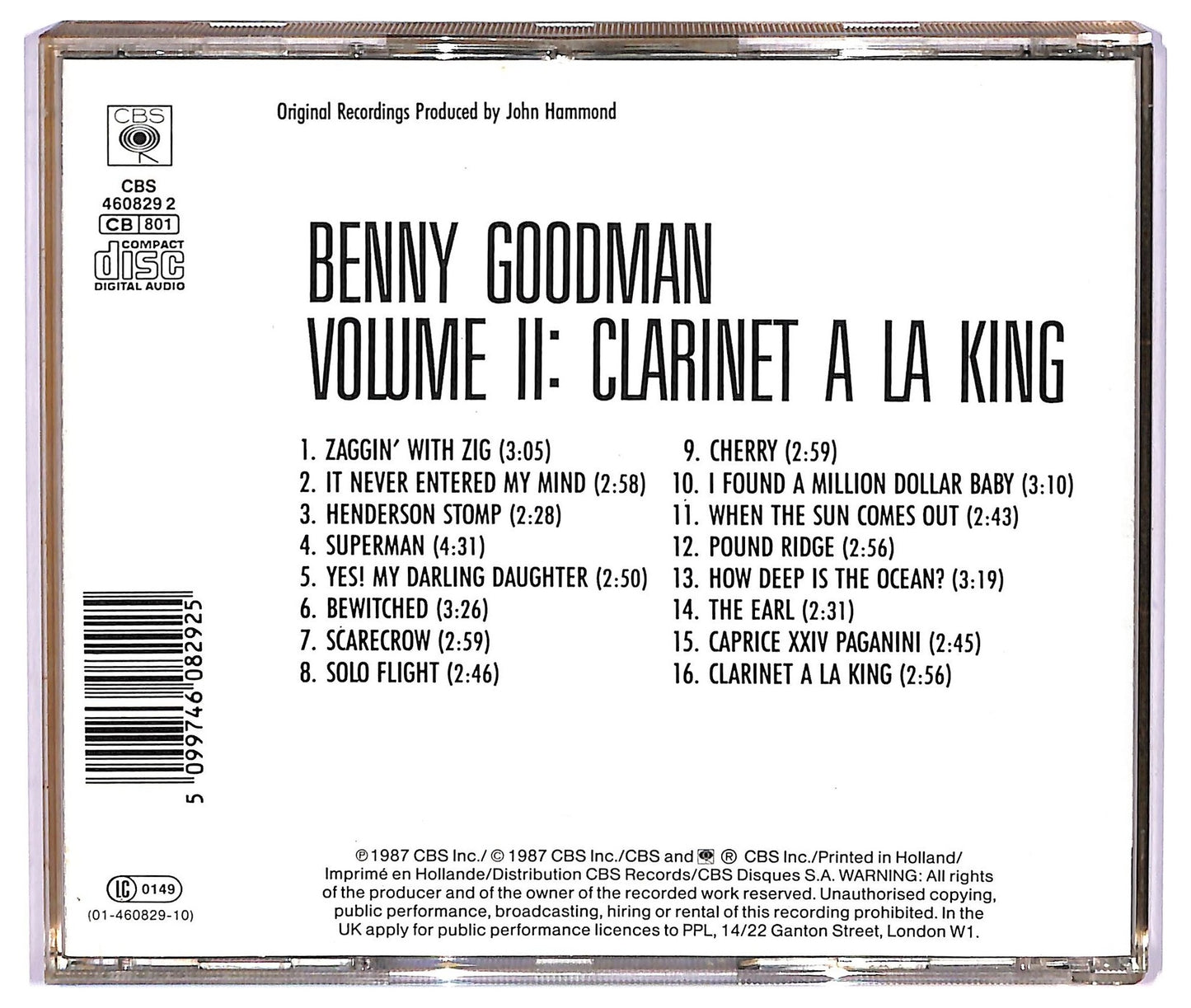 EBOND Benny Goodman - Volume II Clarinet A La King COMPILATION JEWEL CASE CD CD067132