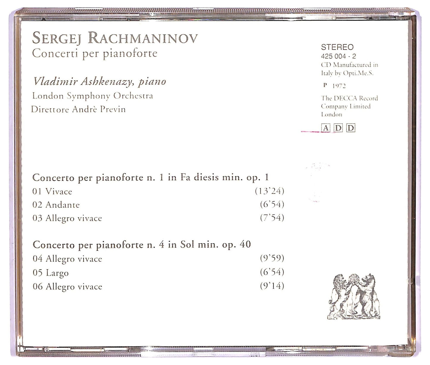 EBOND Sergej Rachmaninov - concerti per pianoforte CD CD067211