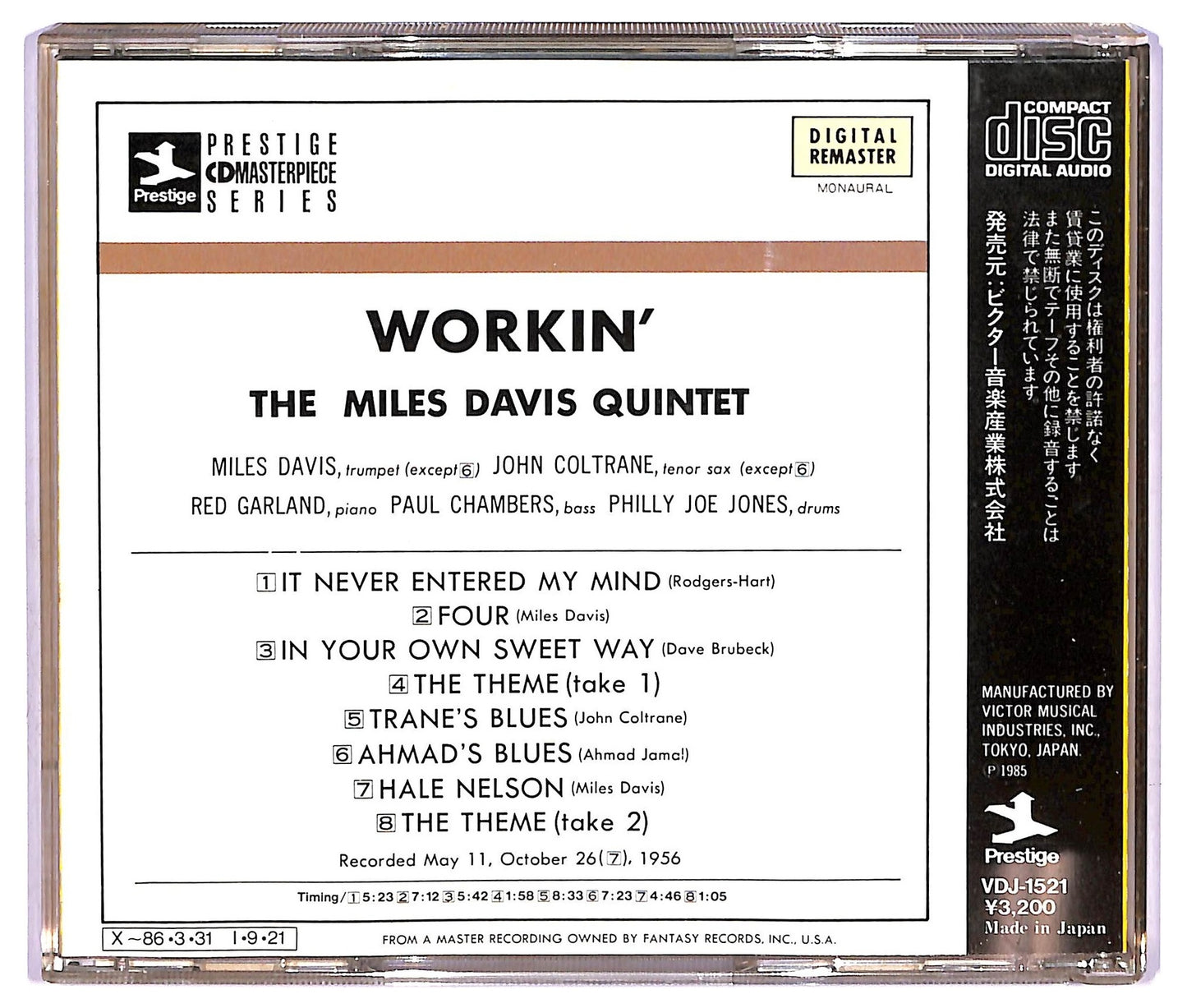 EBOND The Miles Davis Quintet - Workin' With The Miles Davis Quintet ALBUM EDITORIALE JEWEL CASE CD CD067243