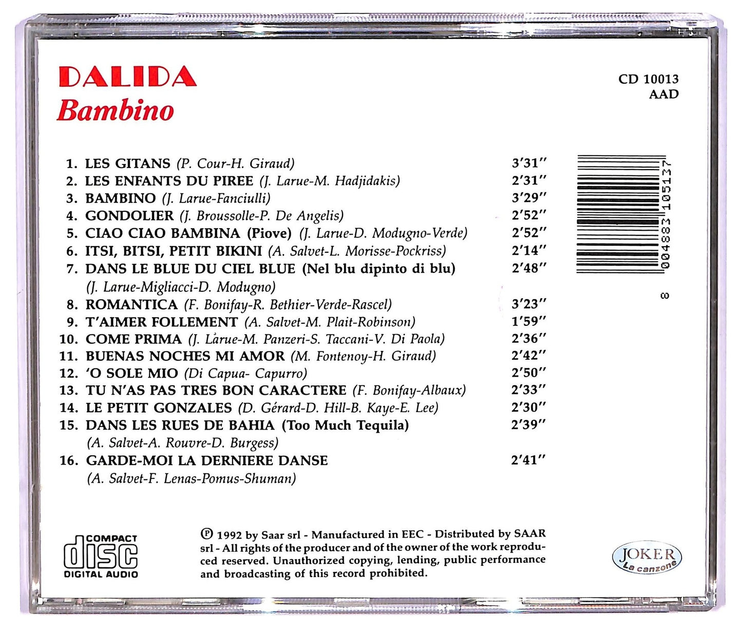 EBOND Dalida - Bambino COMPILATION JEWEL CASE CD CD067331