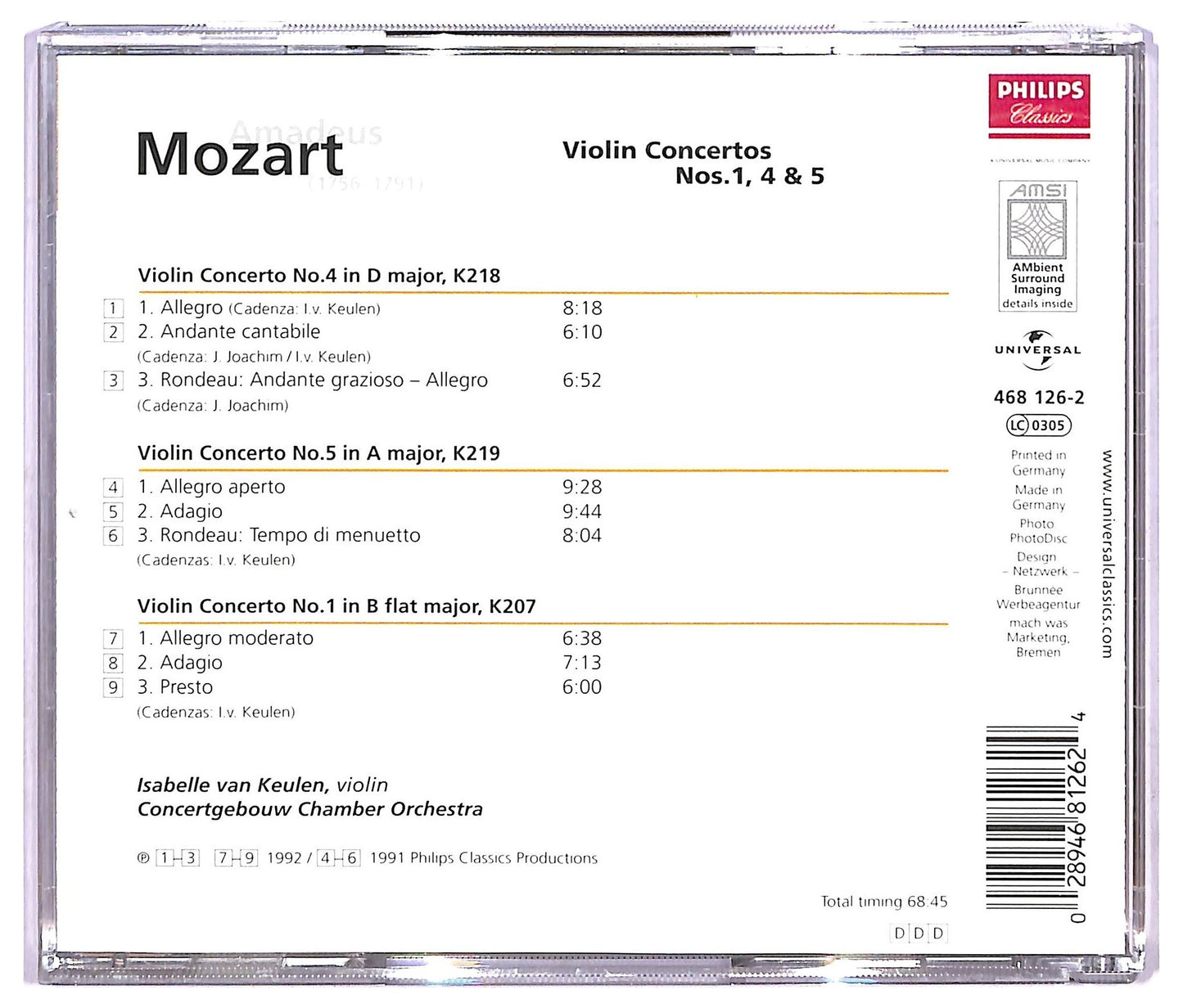 EBOND Mozart - Violin Concertos Nos. 1 4& 5 CD CD068636