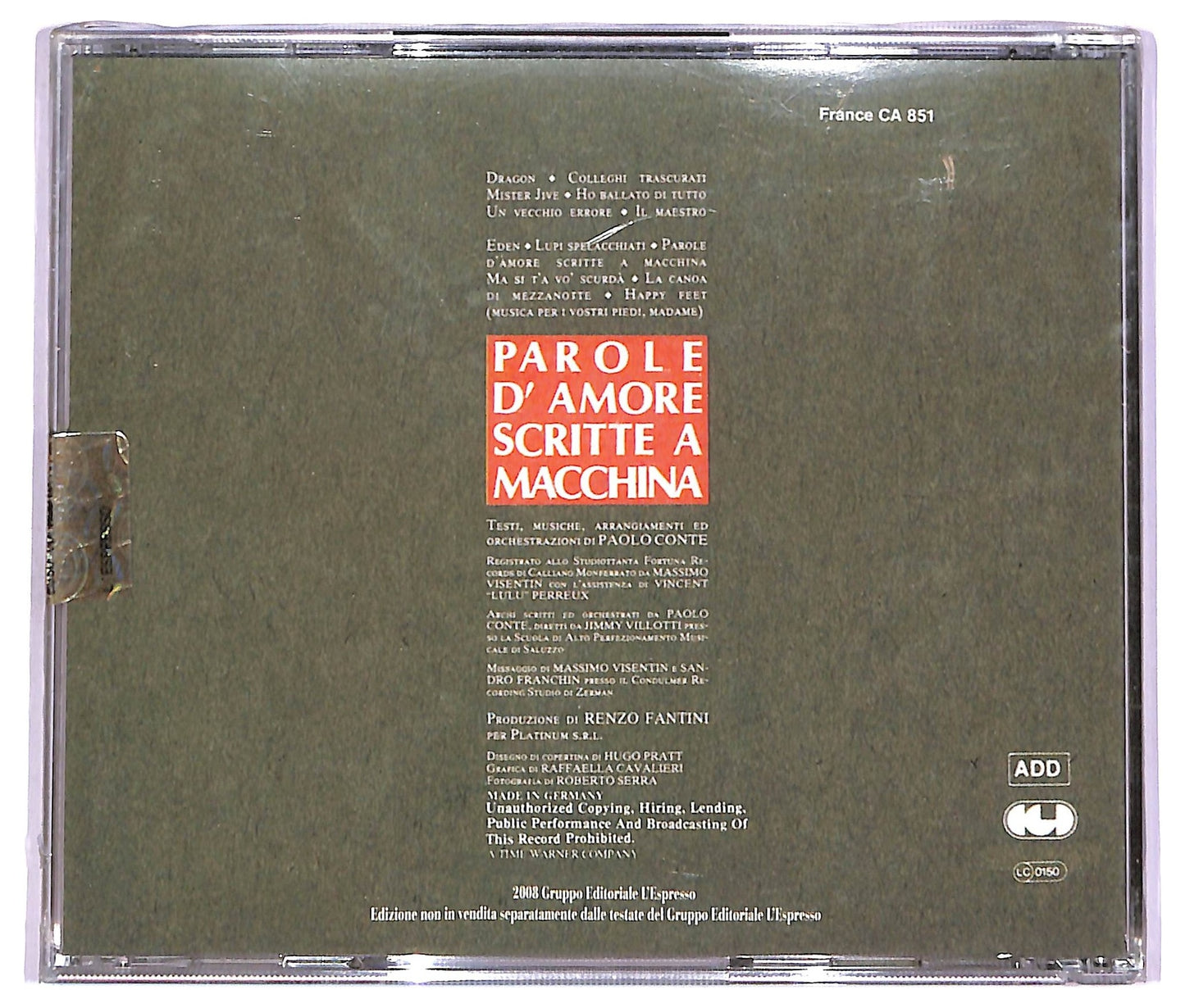 EBOND Paolo Conte - Parole D'Amore Scritte A Macchina CD CD068805