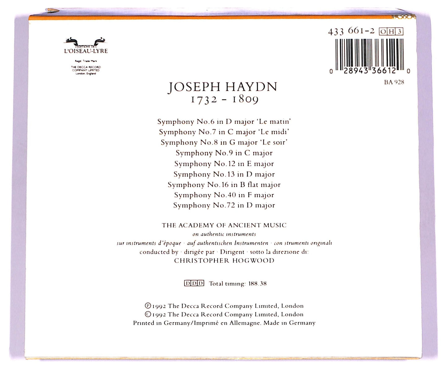 EBOND Haydn - Symphonies 1761-63 - 6 7 8 9 12 13 16 40 72 Volume 3 CD CD068907