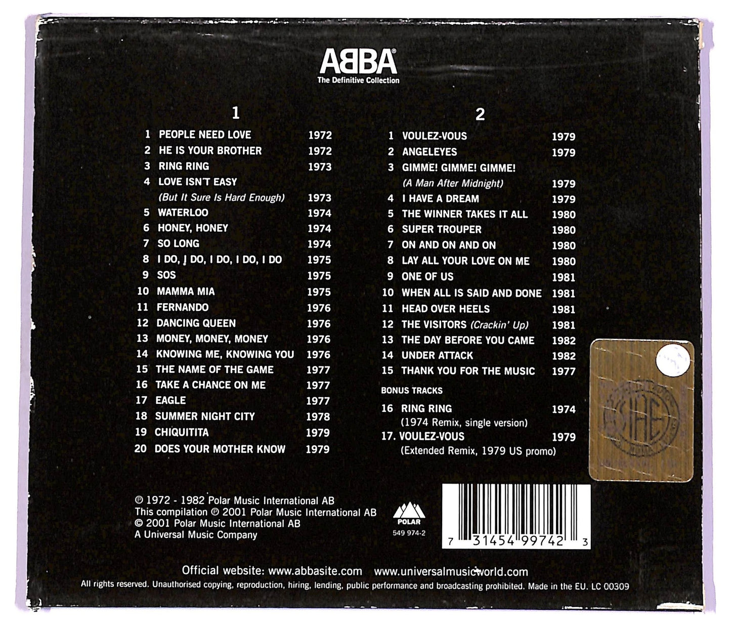 EBOND ABBA - The Definitive Collection CD CD069303