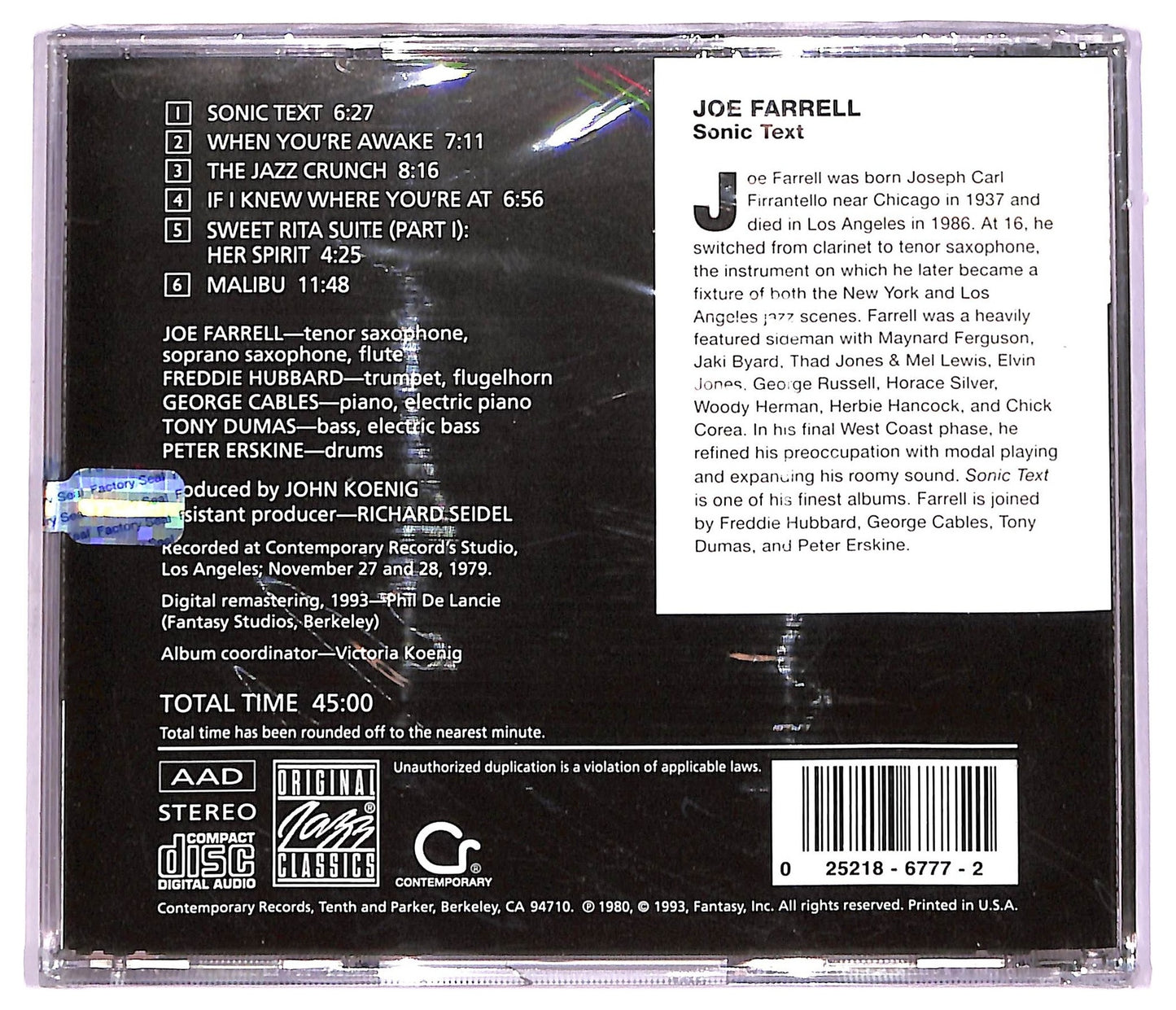 EBOND Joe Farrell - Sonic Text CD CD069828