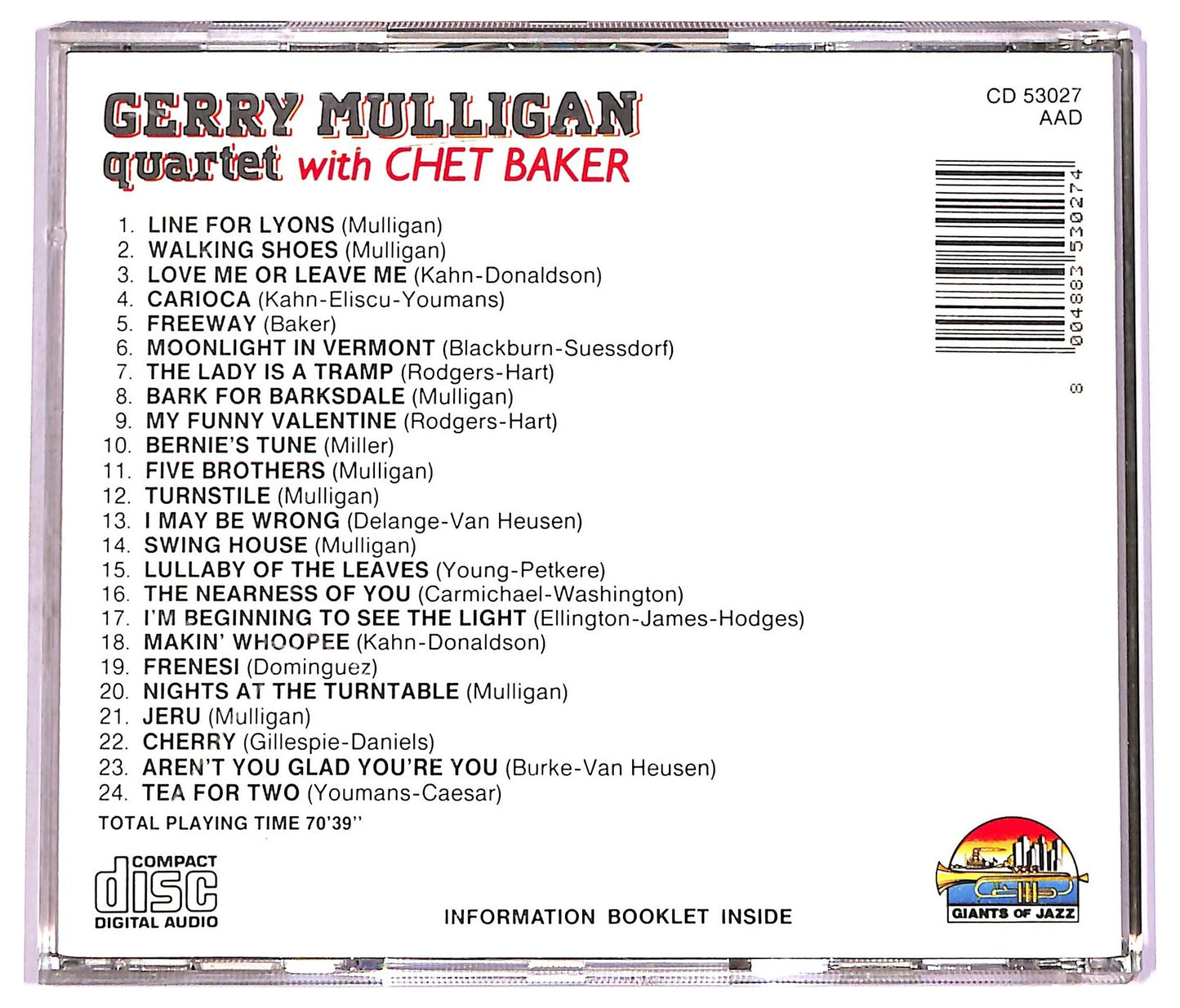 EBOND Gerry Mulligan Quarter - Gerry Mulligan Quartet With Chet Baker CD CD069830