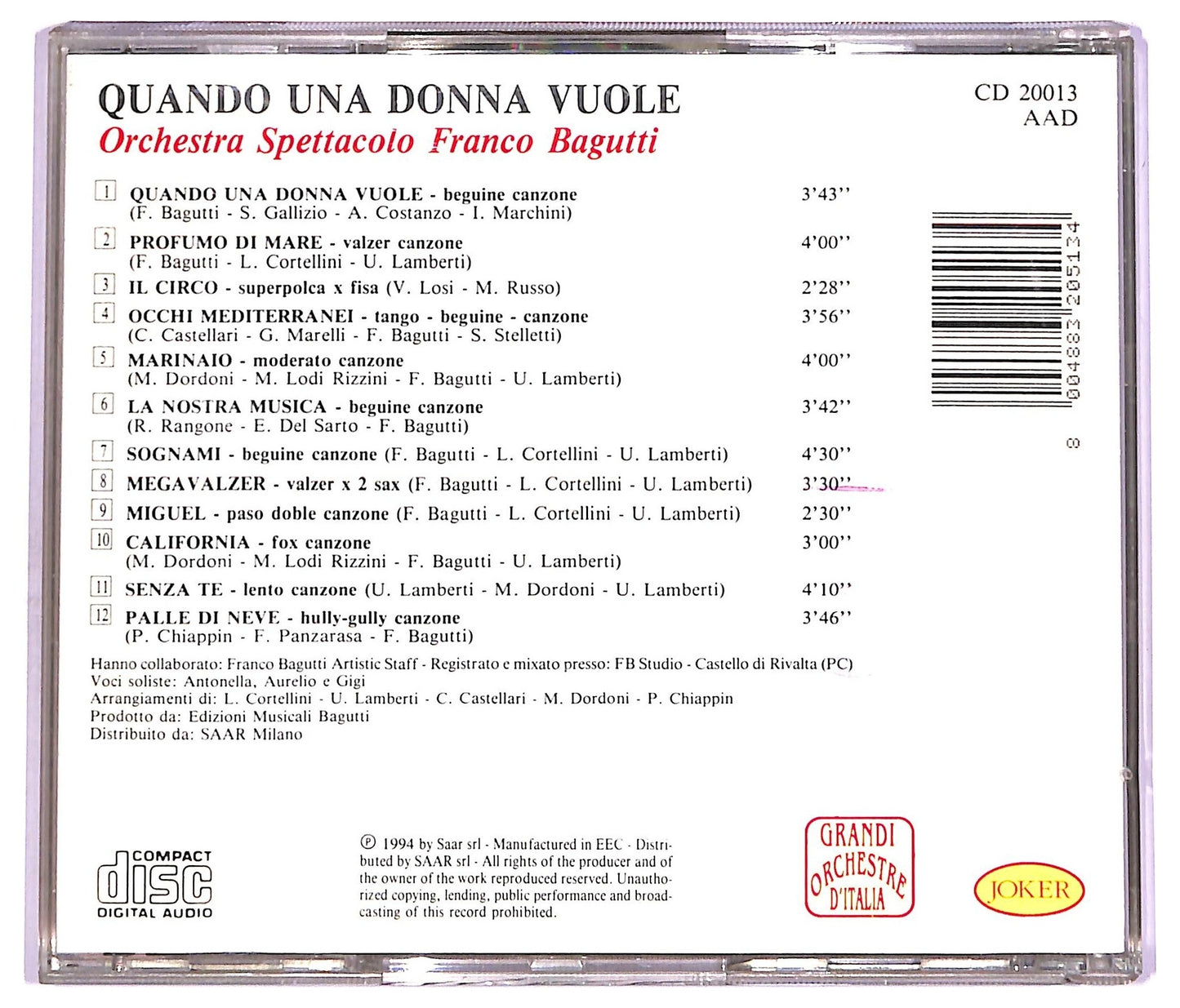 EBOND Orchestra Spettacolo Franco Bagutti - Quando Una Donna Vuole CD CD070231