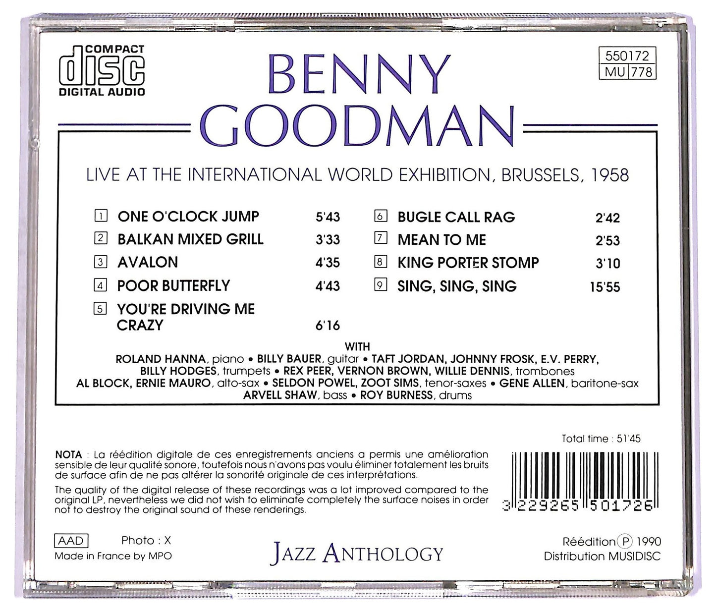 EBOND Benny Goodman - Live at the International World Exhibition, Brussels, 1958 CD CD070506