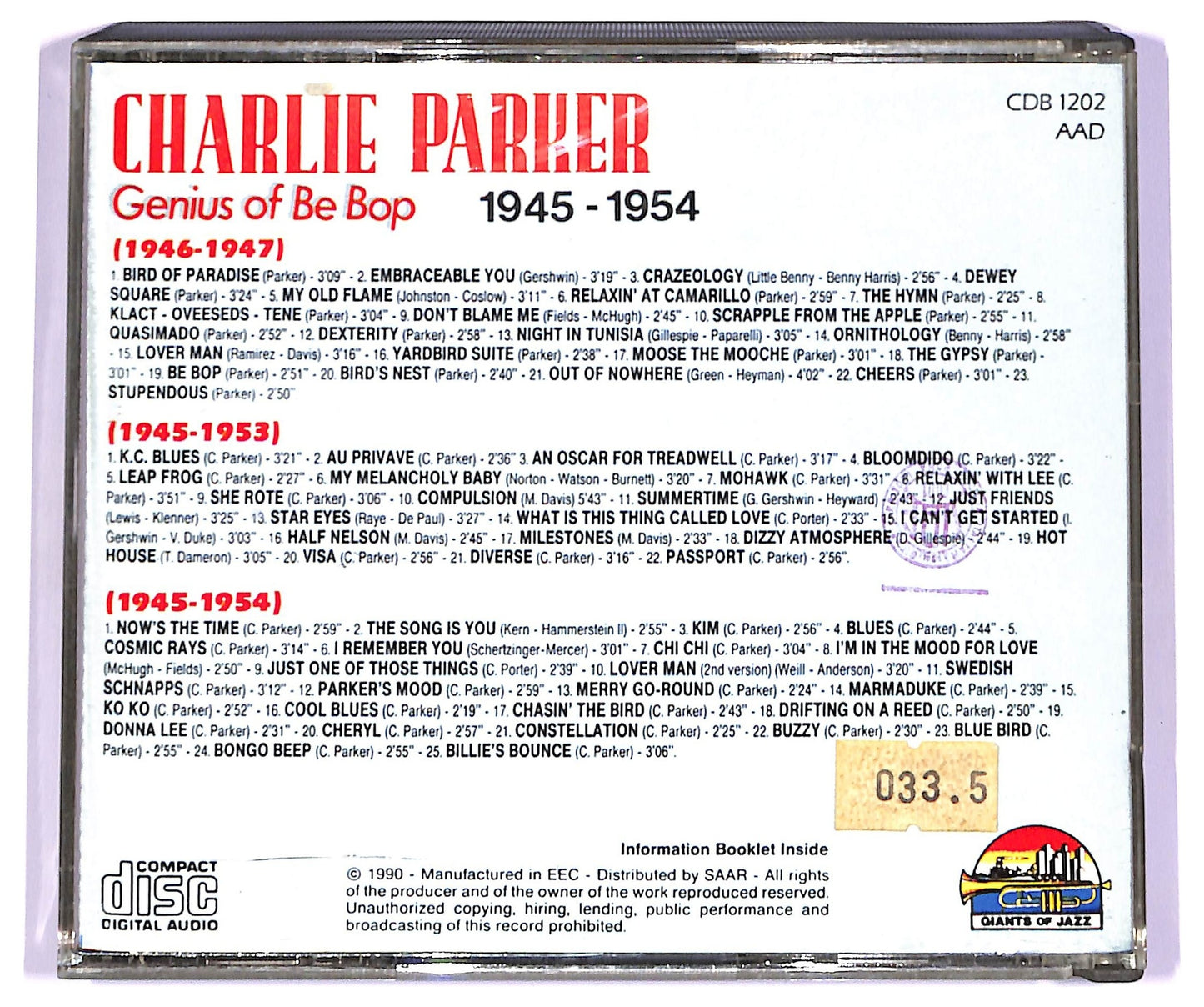EBOND Charlie Parker - Genius Of Be Bop 1945 - 1954 CD CD070518