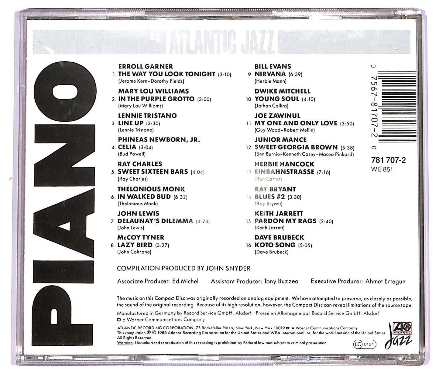 EBOND Various - Atlantic Jazz Piano CD CD070526