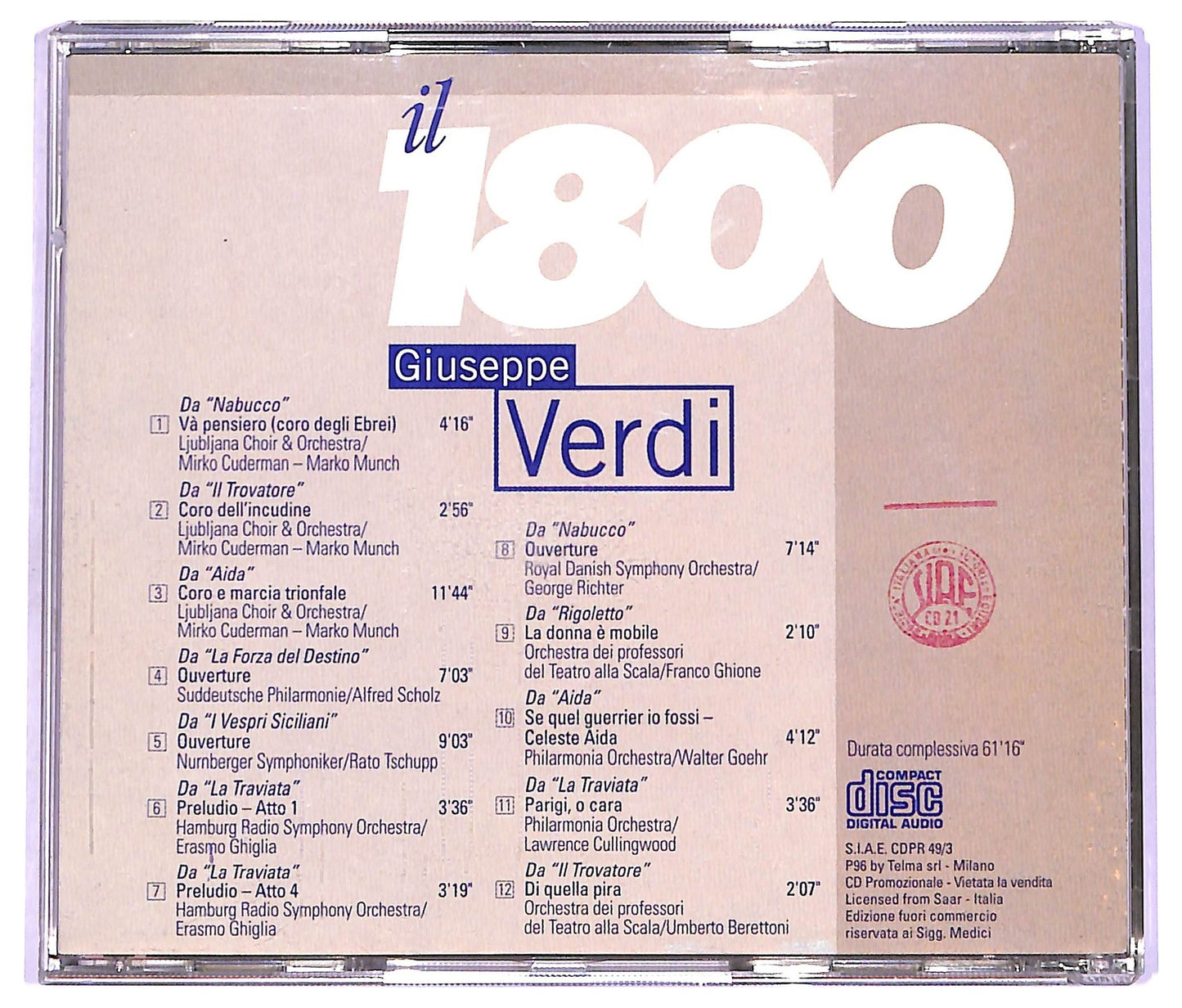 EBOND Various - il 1800 Giuseppe Verdi CD CD070902