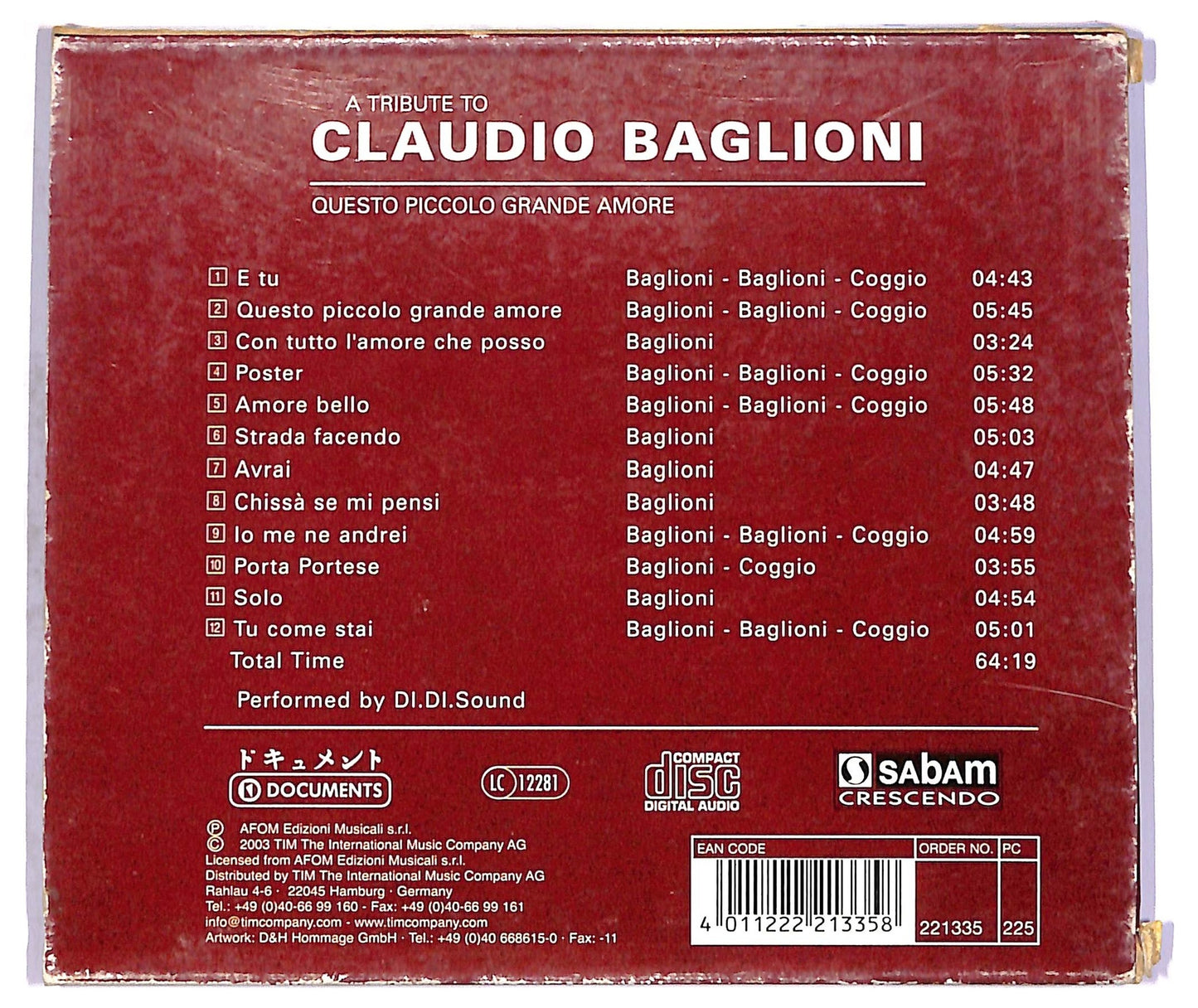 EBOND Various - a tribute to Claudio Baglioni CD CD071303