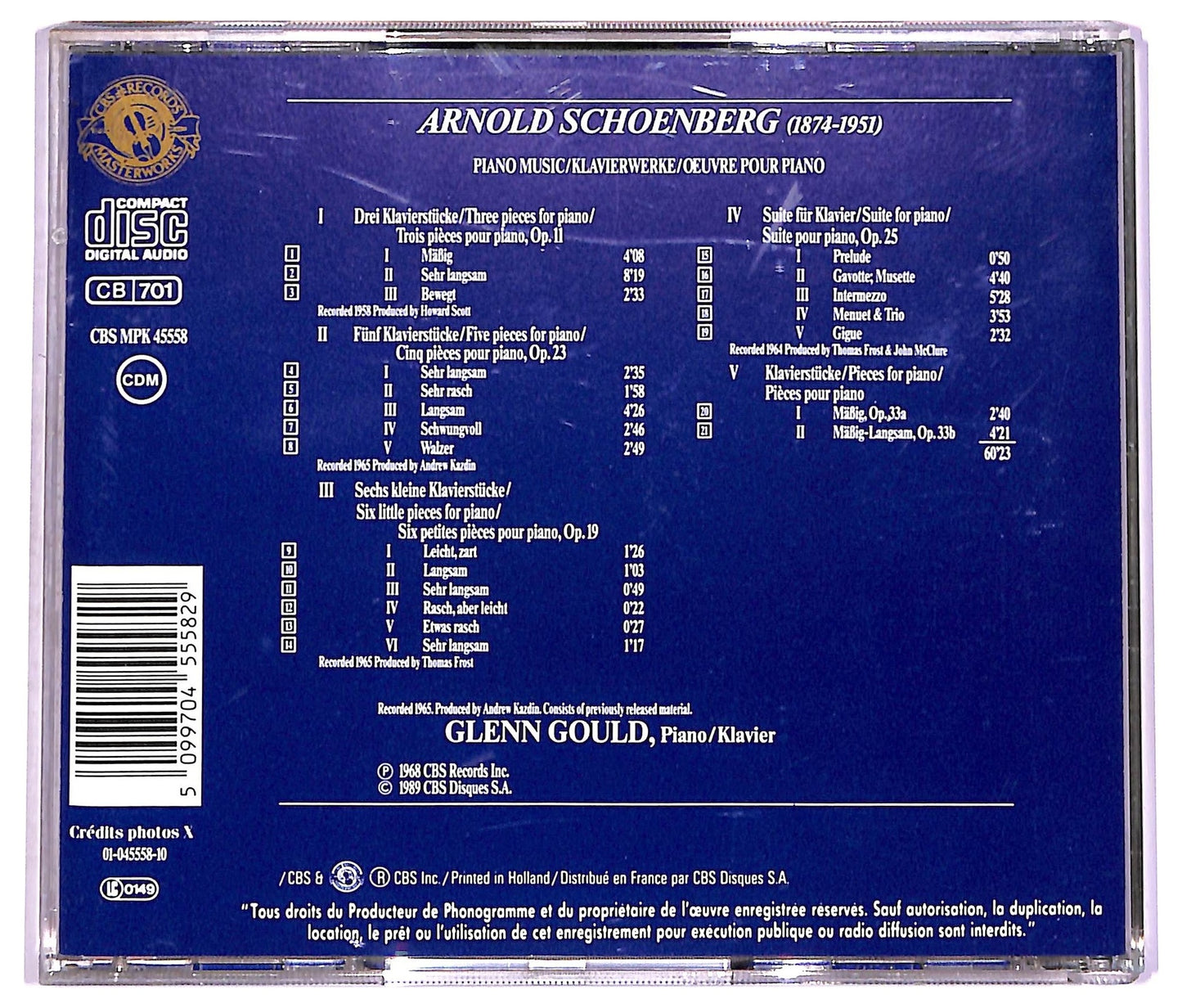 EBOND Glenn Gould , Schoenberg - Piano Music CD CD071737